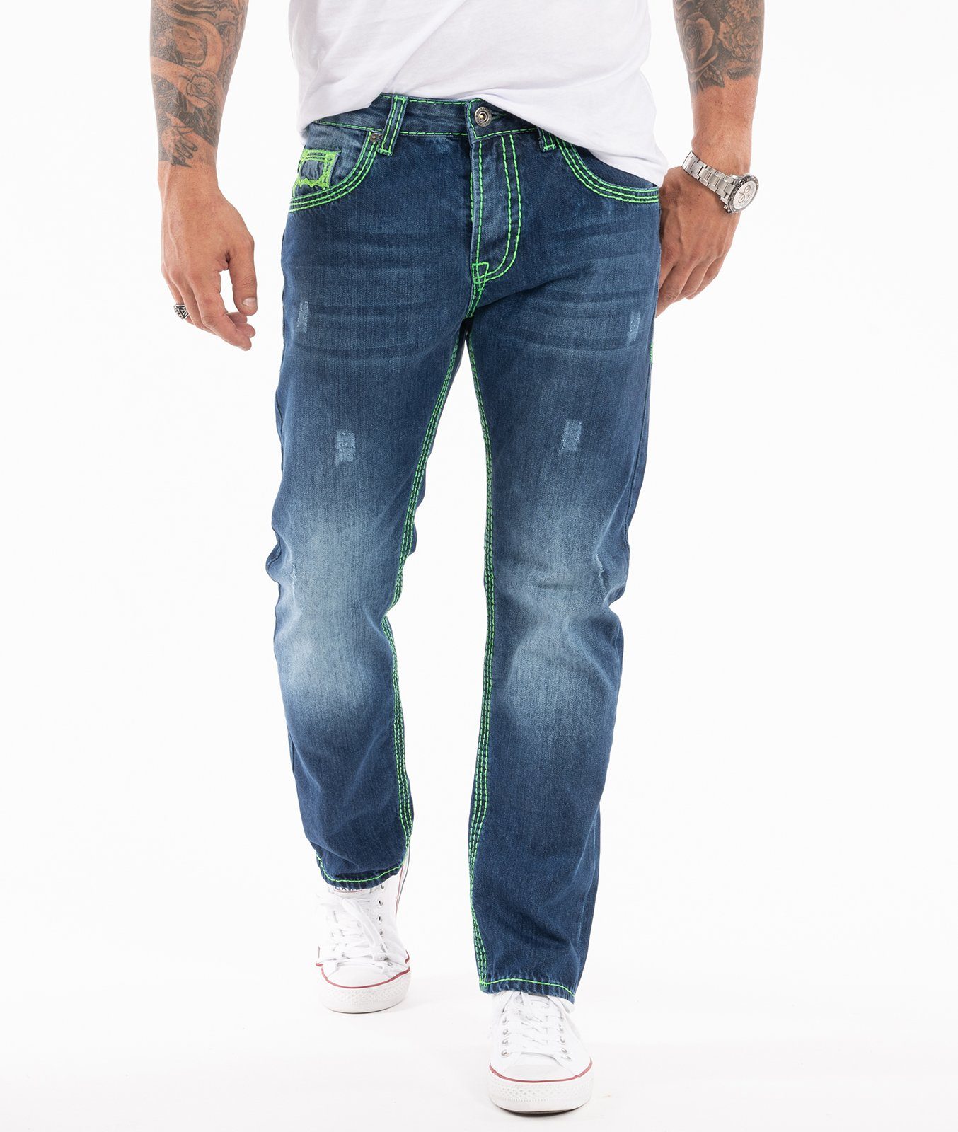 Rock Creek Straight-Jeans Herren Jeans dicke Nähte Blau RC-2271