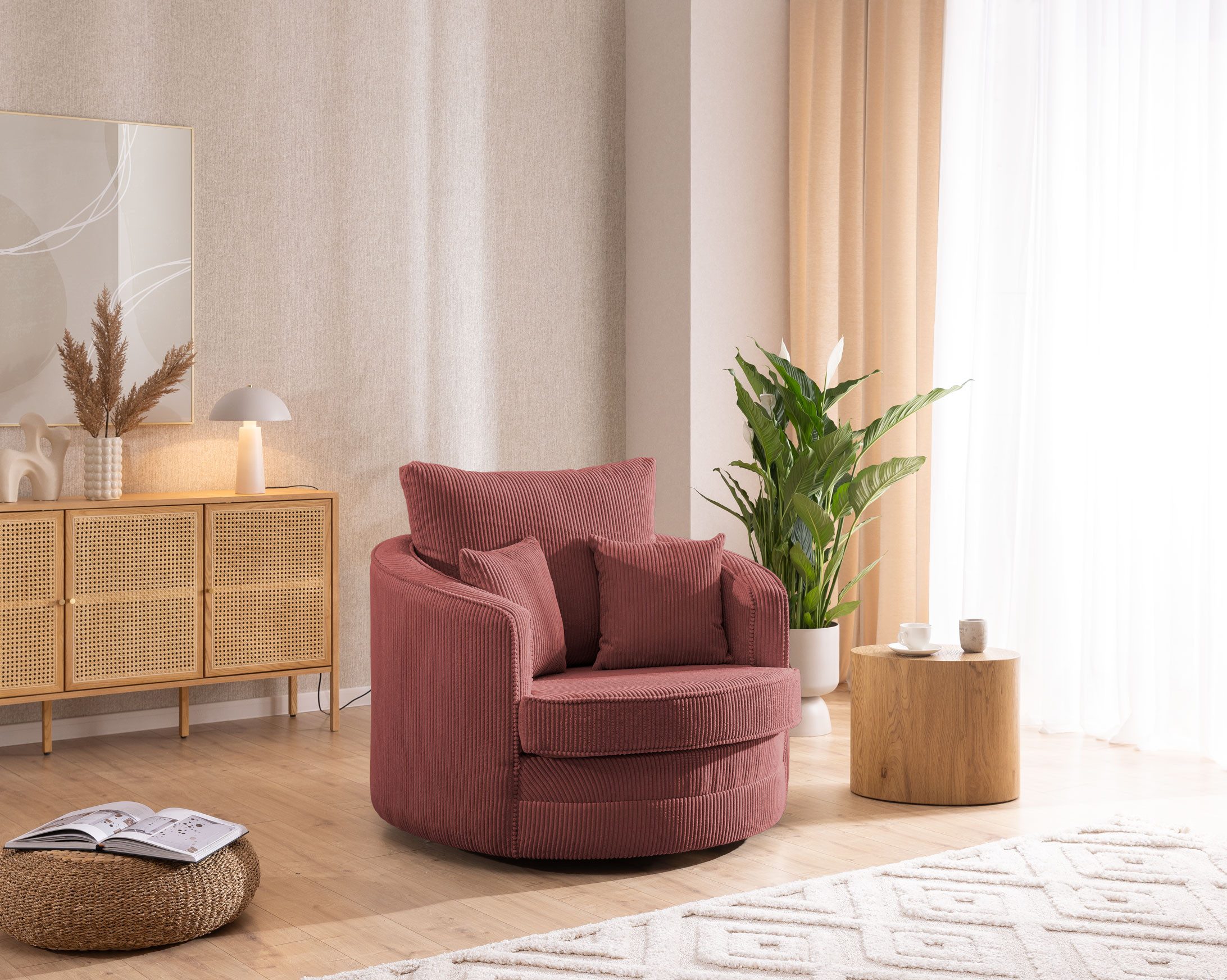 S-Style Möbel Drehsessel Ted Love Seat XXL 360 Grad drehbar aus Cord-Stoff, günstig online kaufen