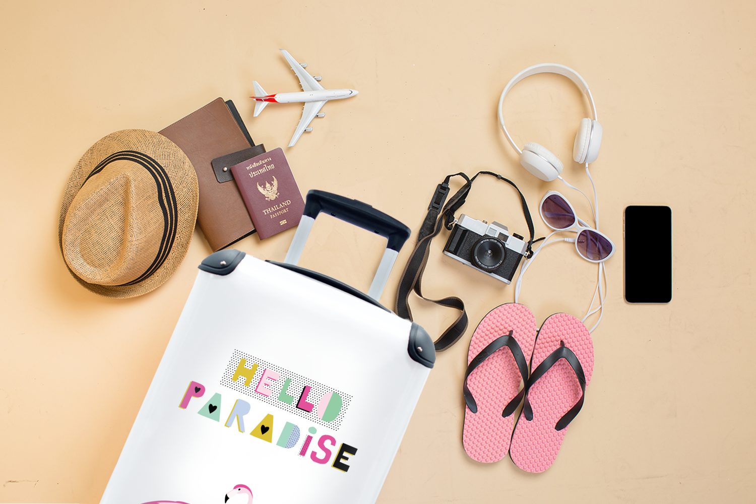 Handgepäck Flamingo Paradies - Trolley, rollen, 4 Handgepäckkoffer Reisekoffer Ferien, Reisetasche für - Rollen, mit Sommer, MuchoWow