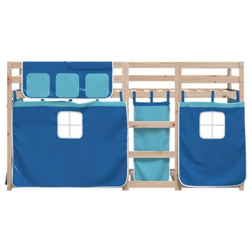 vidaXL Bett Etagenbett mit Vorhängen Blau 90x190 cm Massivholz Kiefer