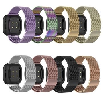 Wigento Smartwatch-Armband Für Fitbit Versa 4 + 3 / Sense 1+ 2 Magnet Metall Watch Uhr Ersatz Armband Lila
