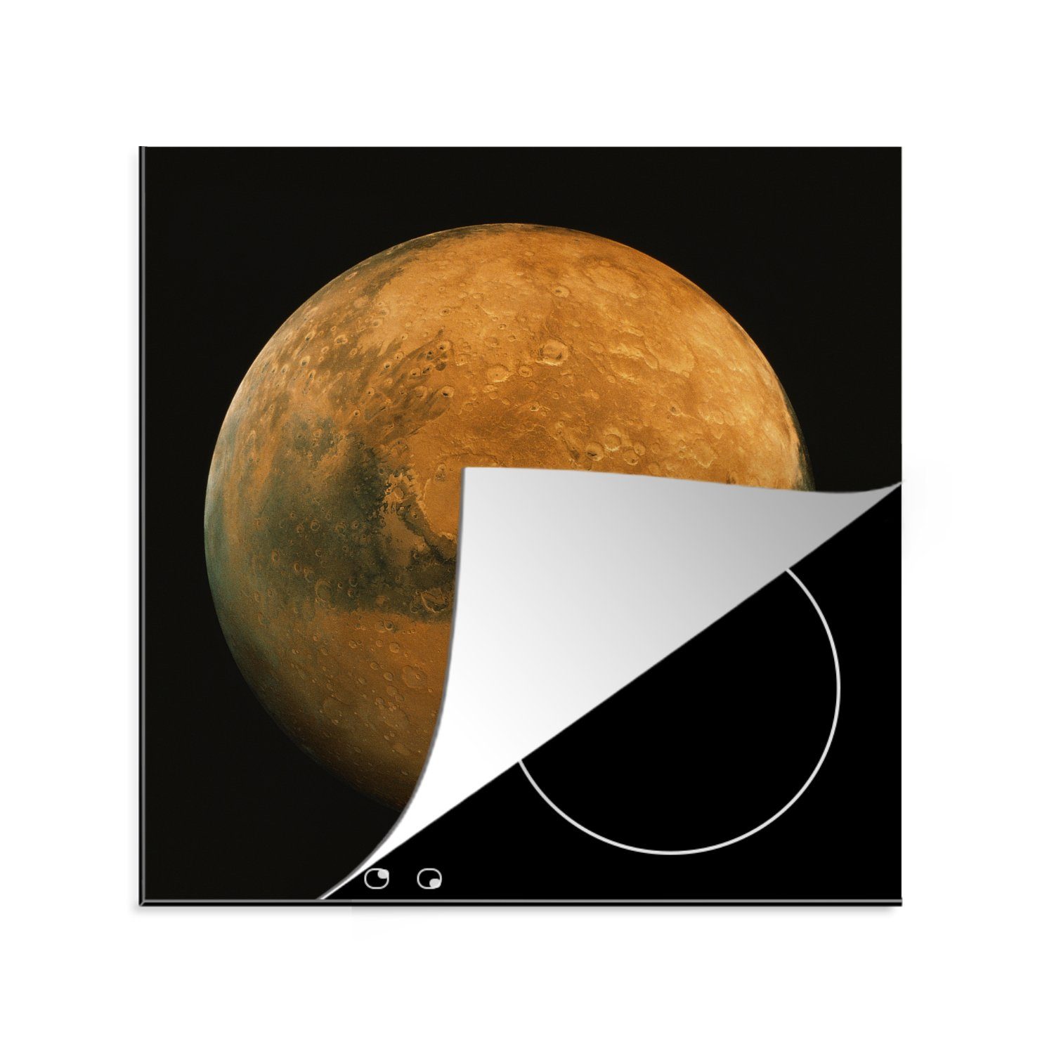 MuchoWow Herdblende-/Abdeckplatte Mars an einem dunklen Himmel, Vinyl, (1 tlg), 78x78 cm, Ceranfeldabdeckung, Arbeitsplatte für küche