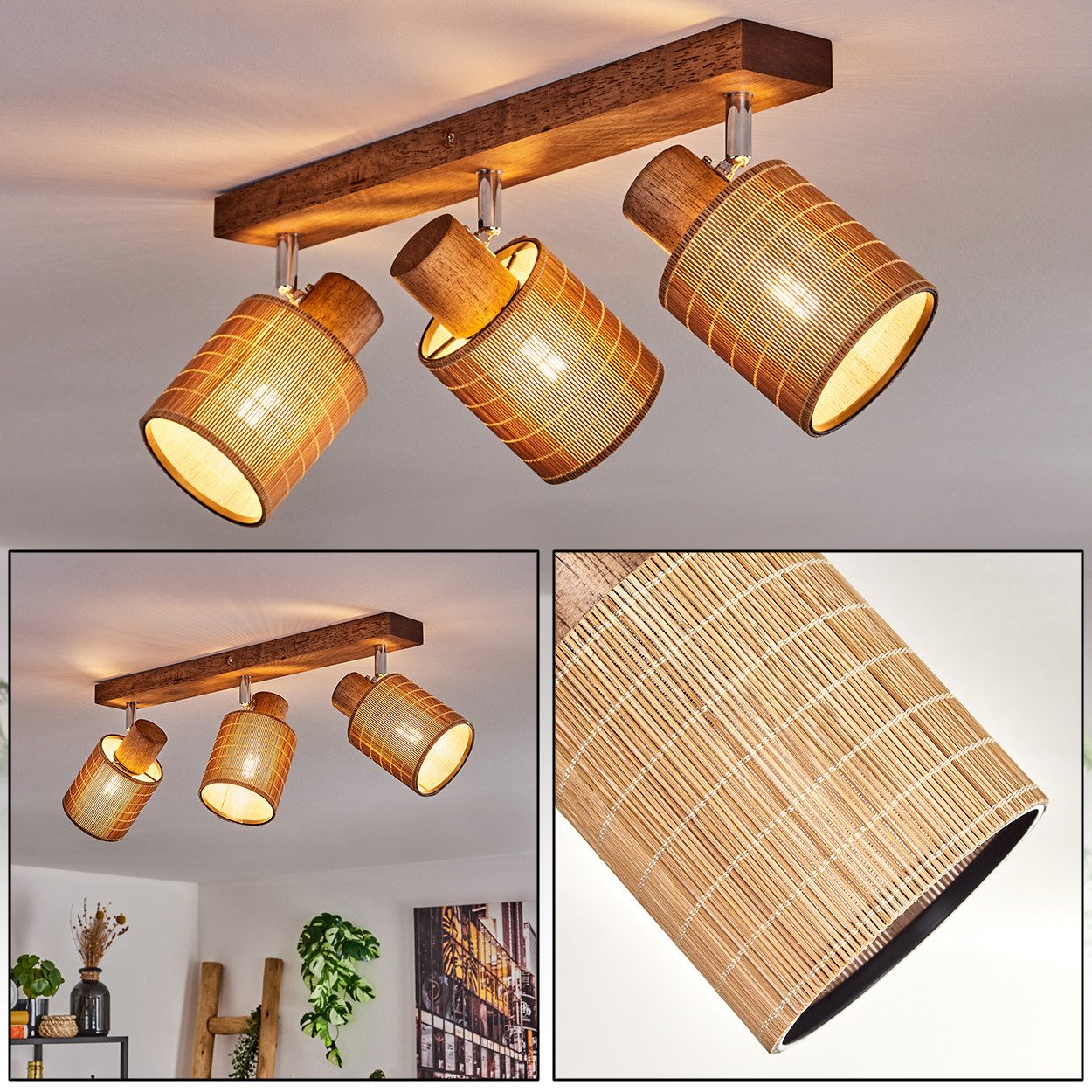 hofstein Deckenleuchte Deckenlampe aus Holz/Metall/Bambus in Dunkelbraun/Ch günstig online kaufen
