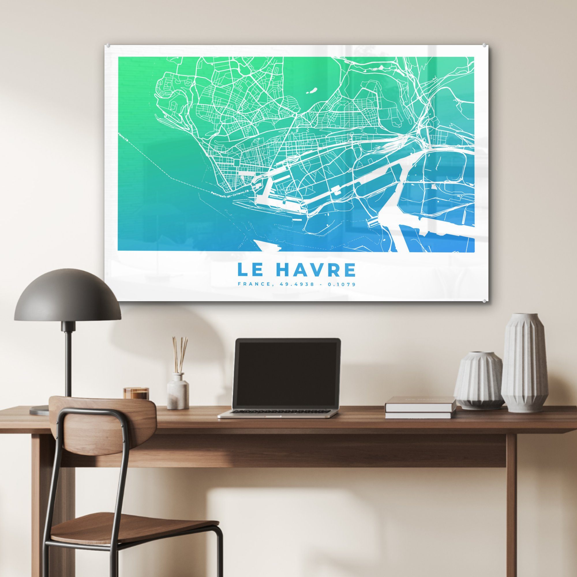 St), (1 - Frankreich Stadtplan, MuchoWow Le Havre - Wohnzimmer & Schlafzimmer Acrylglasbilder Acrylglasbild