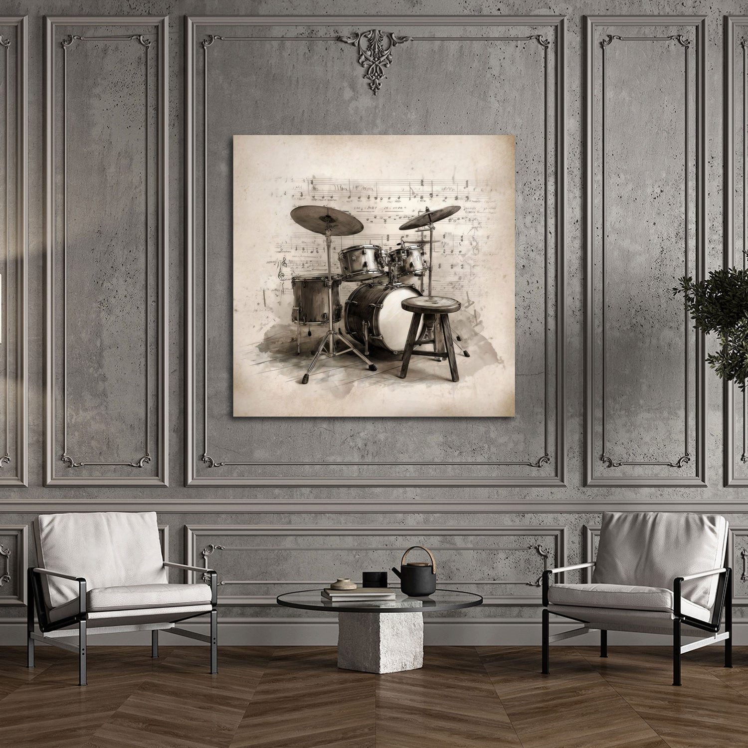 Artedinoi Leinwandbild Schlagzeug musikalische Illustration Noten Leinwandbild Wandbild Kunst, Schlagzeug mit Noten