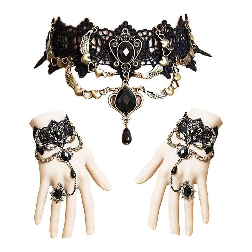 WaKuKa Choker Gothic Halskette Armband Set von 3-teiligen passend für Halloween (3-tlg)