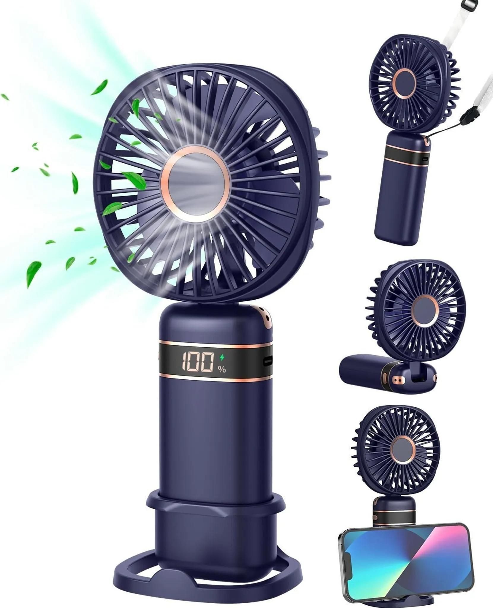 FELIXLEO Handventilator 4 in 1 Handventilator 5 Stufen Faltbarer Mini Lüfter 2400mAh Blau