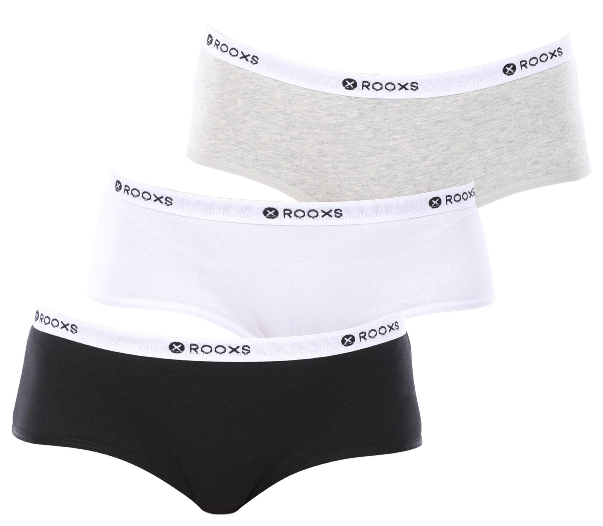 ROOXS Hipster Unterwäsche Damen Slip Unterhosen (3-St) Baumwolle Hipster Mix (Grau, Weiß, Schwarz)