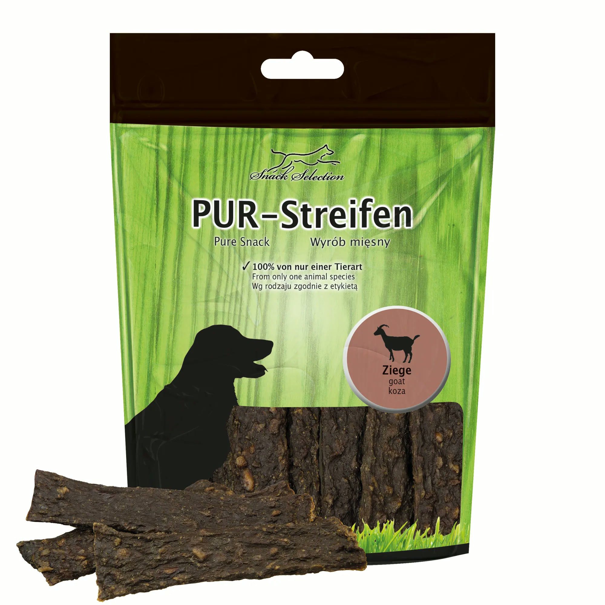 Greenhound PUR Fleischstreifen - Kaustreifen Ziege - ohne Gluten ohne Getreide Ziege, BARF für: Katzen, Hunde, Weich und leicht teilbar – ideal auch für kleine Rassen