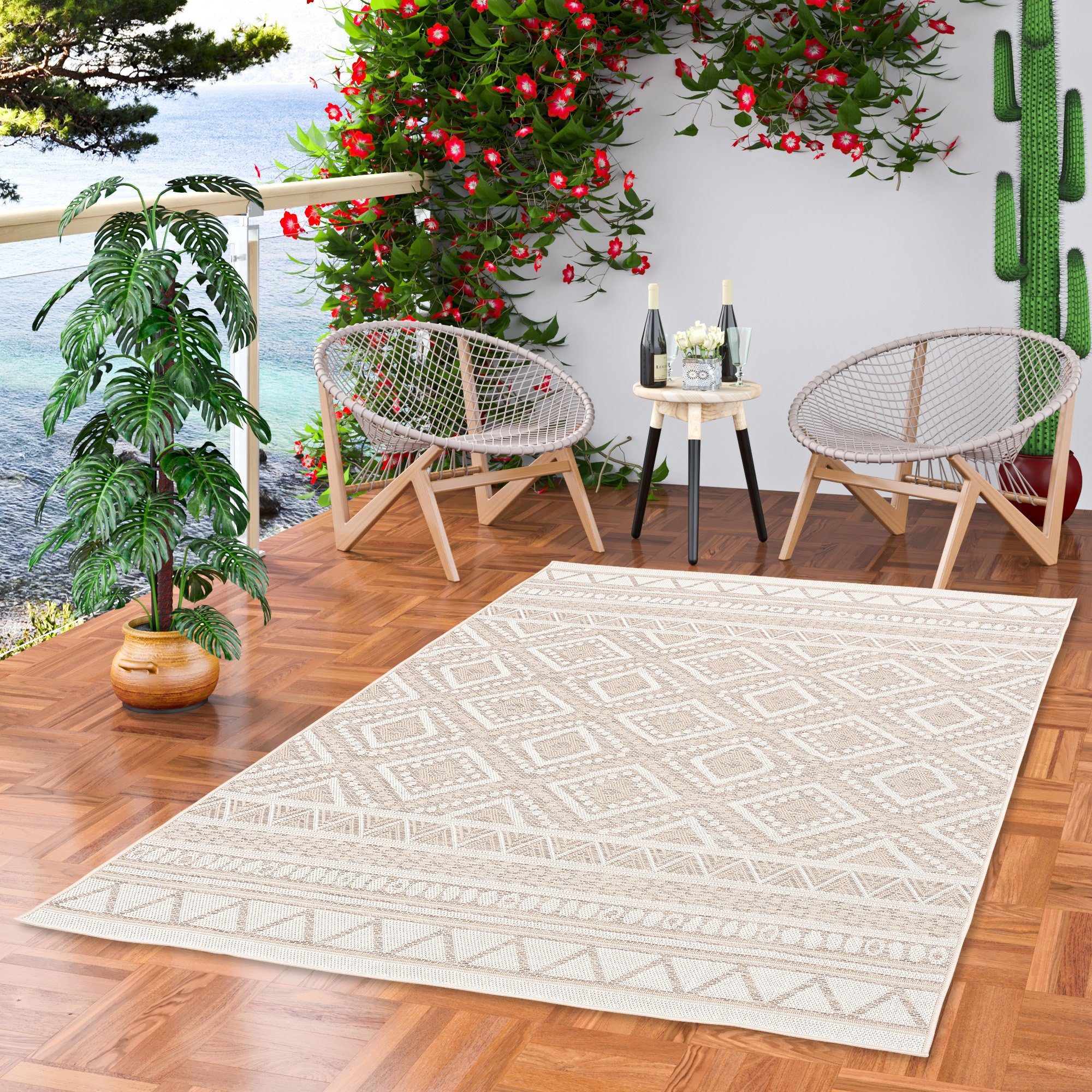 Pergamon Outdoorteppich In & Outdoor Teppich Flachgewebe Ottawa Ethno, Rechteckig, Höhe: 4 mm