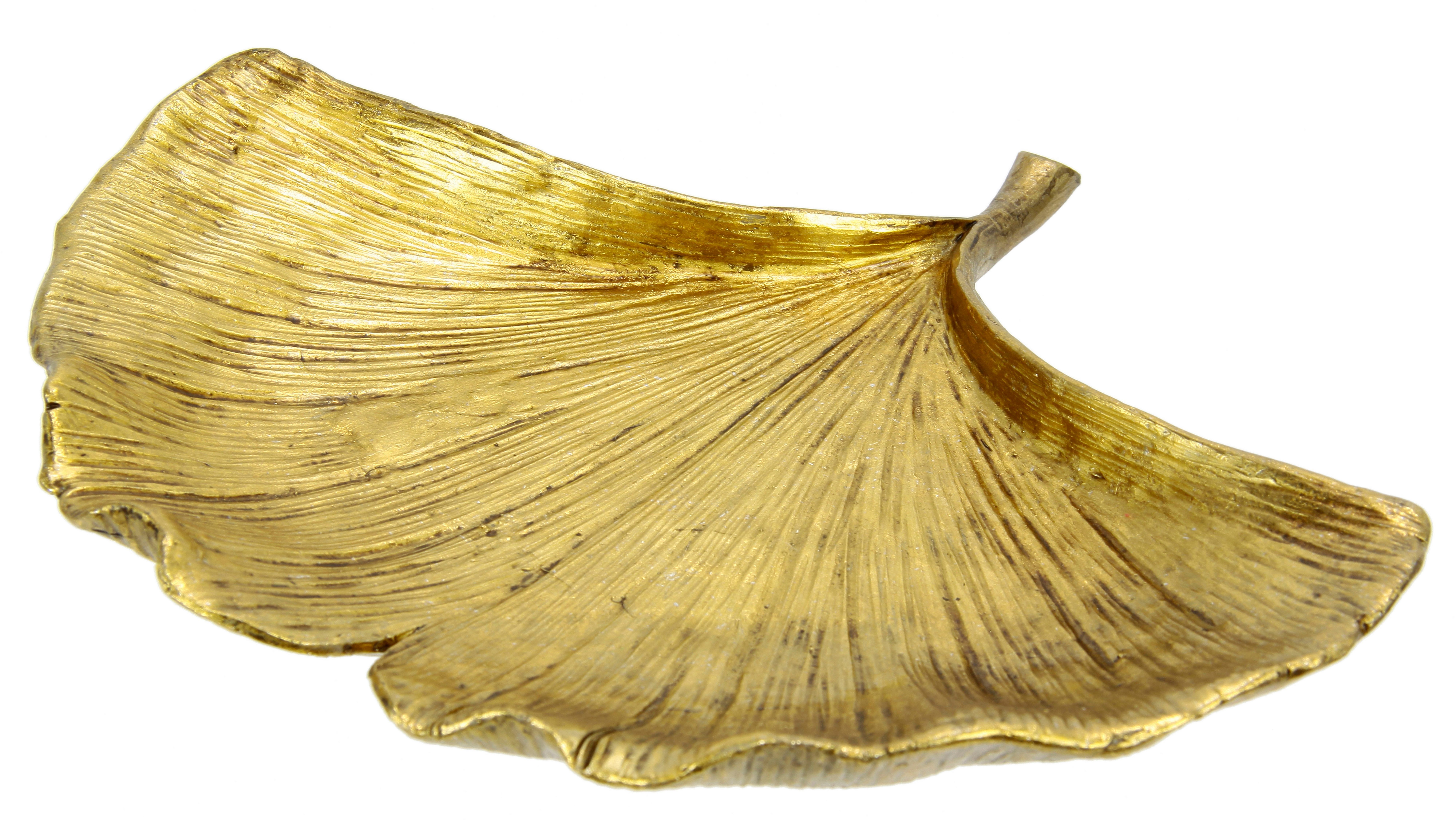 I.GE.A. Dekoschale Schale Ginkgoblatt aus Polyresin (1 St), Tablett Serviertablett Tischdeko Dekoteller Schmuck-Tablett Deko, gold