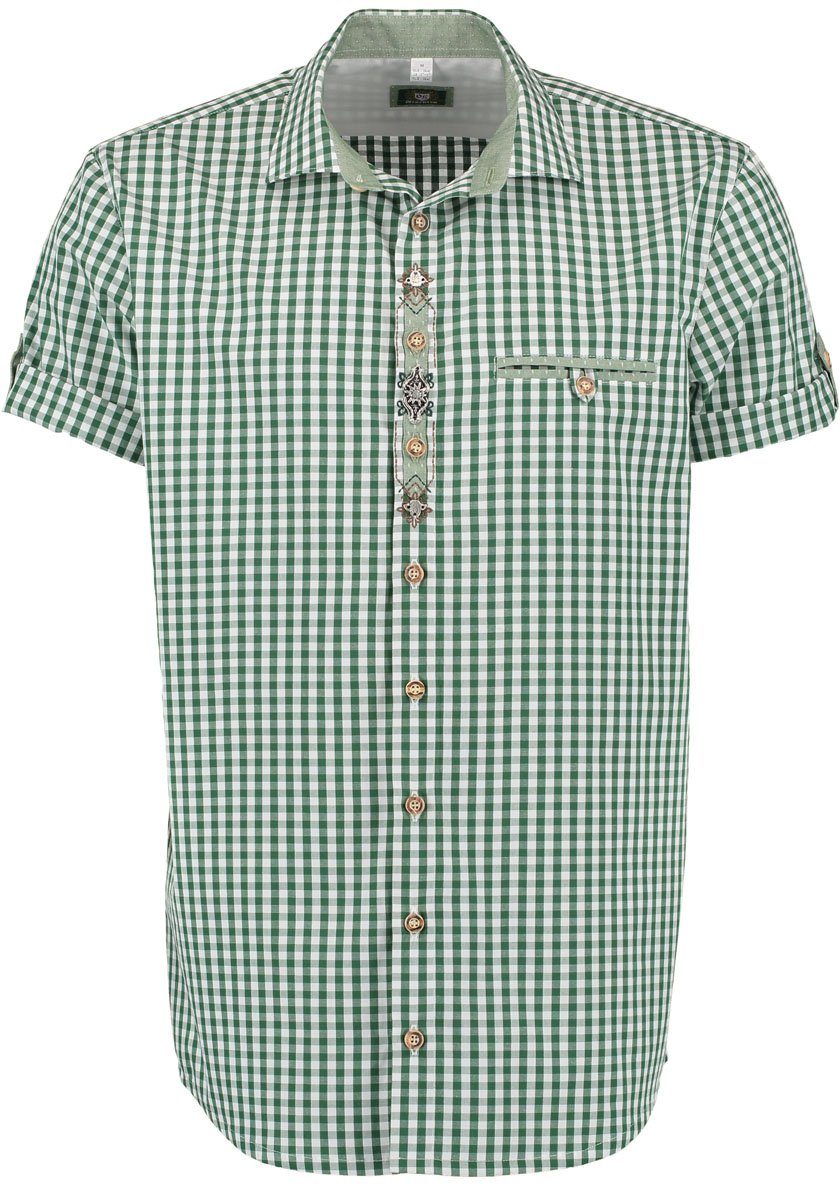 OS-Trachten Trachtenhemd Prewip Herren Kurzarmhemd mit Paspeltasche trachtengrün