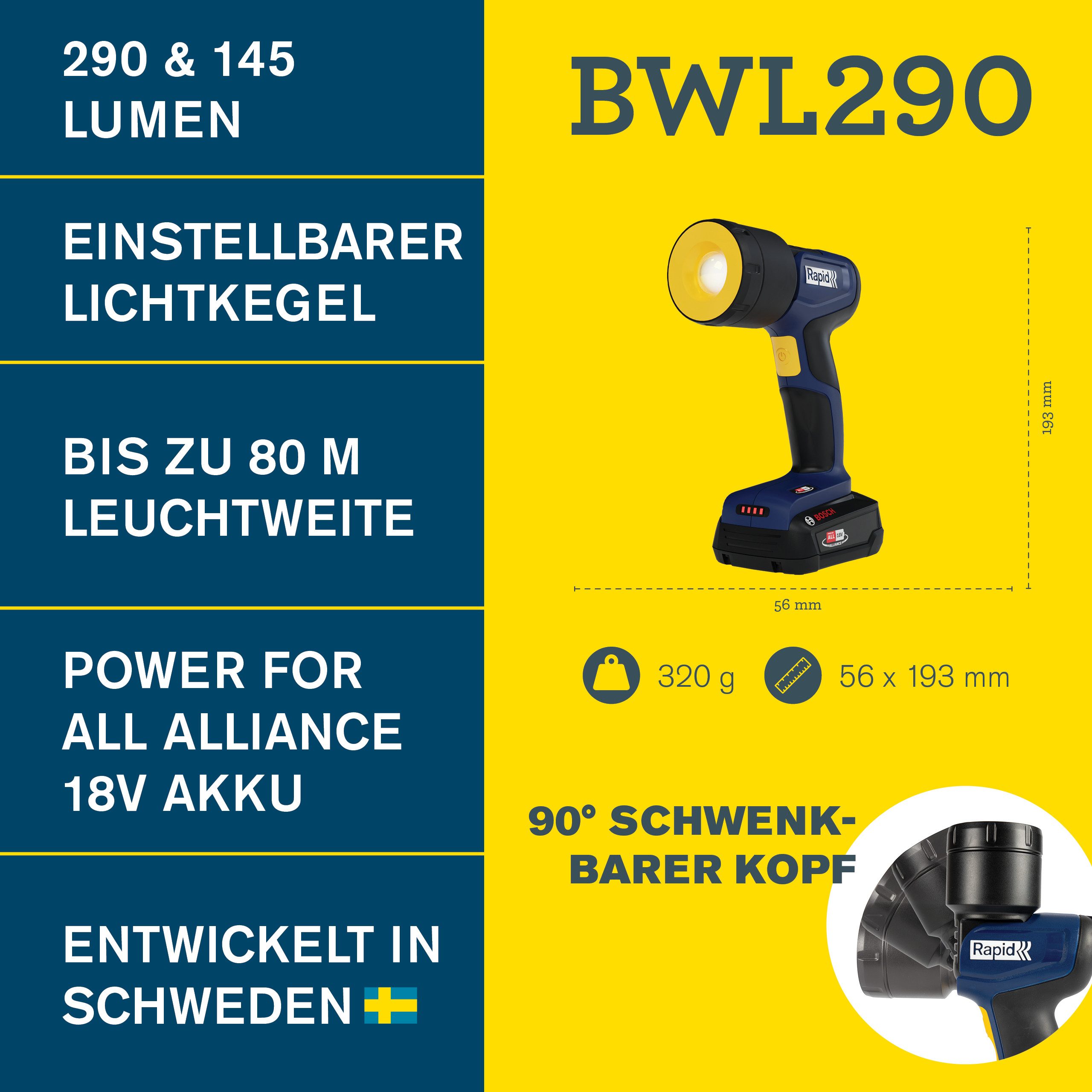 Rapid Arbeitslicht BWL290 Akku-Arbeitsleuchte LED Lampe 18v POWER FOR ALL 5001752