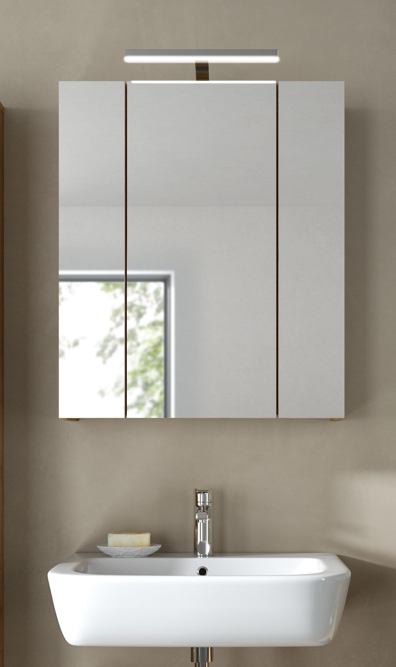 welltime Spiegelschrank FLORENZ, inkl. Beleuchtung, Breite 60 cm, 3 Spiegeltüren (TOPSELLER) in verschiedenen Farben erhältlich, Badmöbel, Badschrank, Schrank,  – Bild 2 von 5