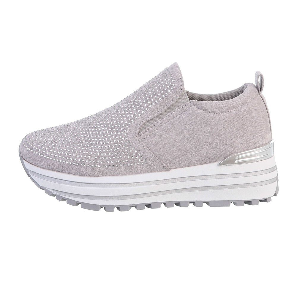 Keilabsatz/Wedge Low-Top Sneakers Grau Low Sneaker Freizeit Ital-Design Damen in