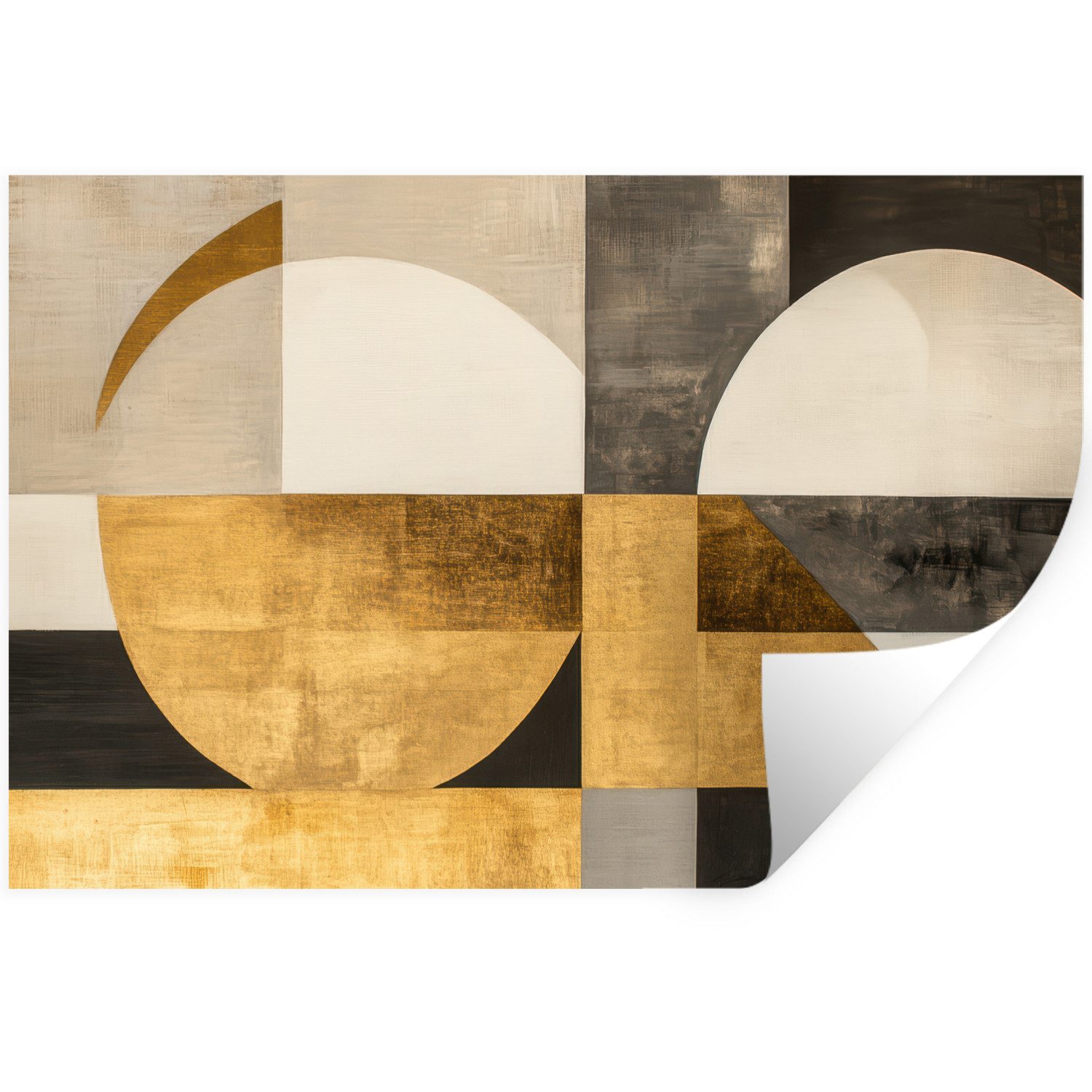 MuchoWow Wandsticker Abstrakt - Gold - Grau - Formen - Geometrisch (1 St), Wandtattoo, Selbstklebend, Wohnzimmer, 30x20 cm