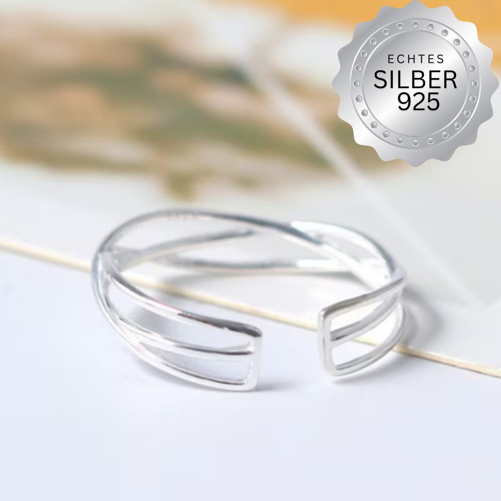 XCOAST Fingerring 925 Sterling Silber Damenring – Triline Design, Verstellbar, Luxus (925 Sterling Silber, 1-tlg., Fingerring Damen 925 silber verstellbar), Luxus Ring silber Damen
