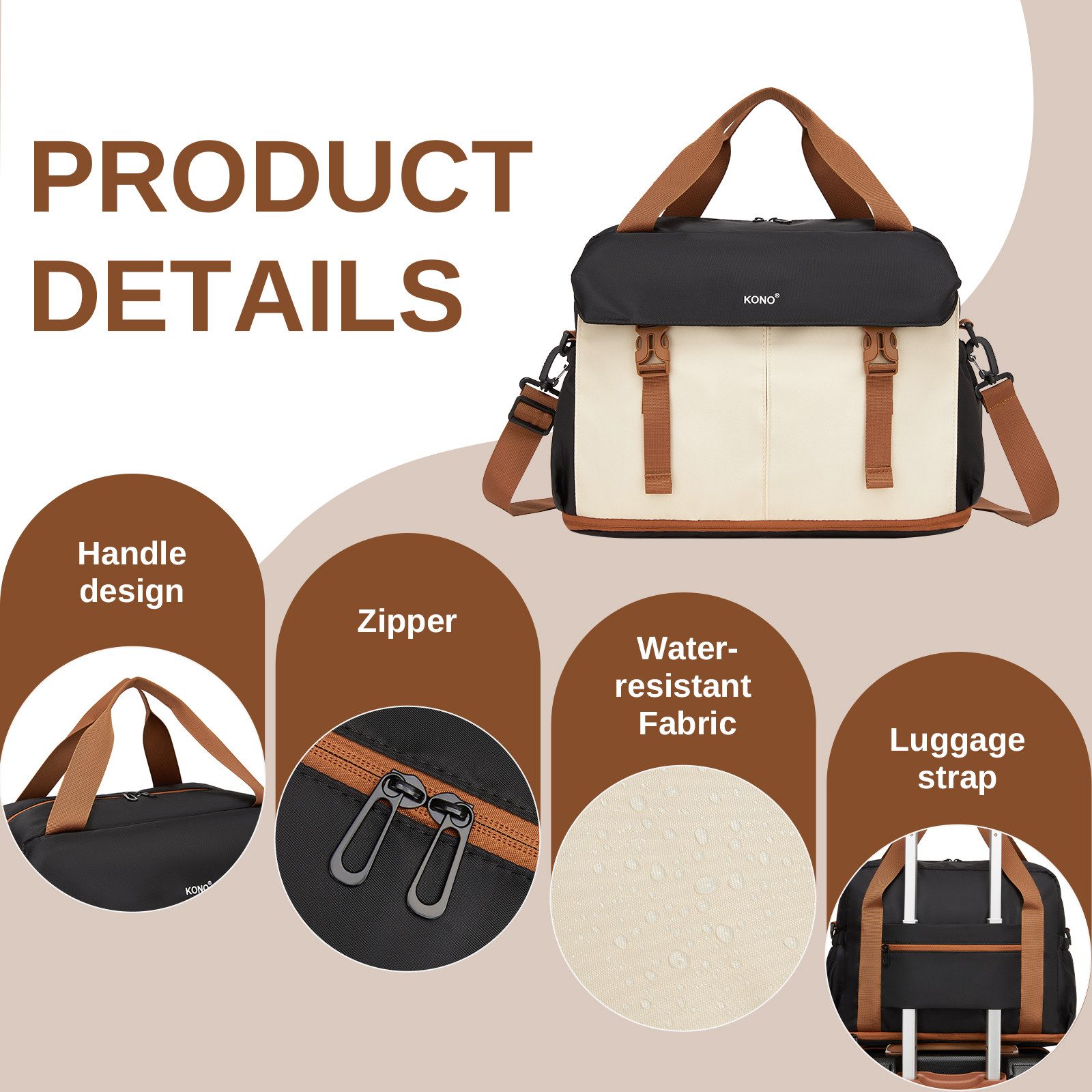 KONO Reisetasche Handgepäck 40×30×20cm mit Schuhfach & Nassfach, erweiterbar auf H42cm