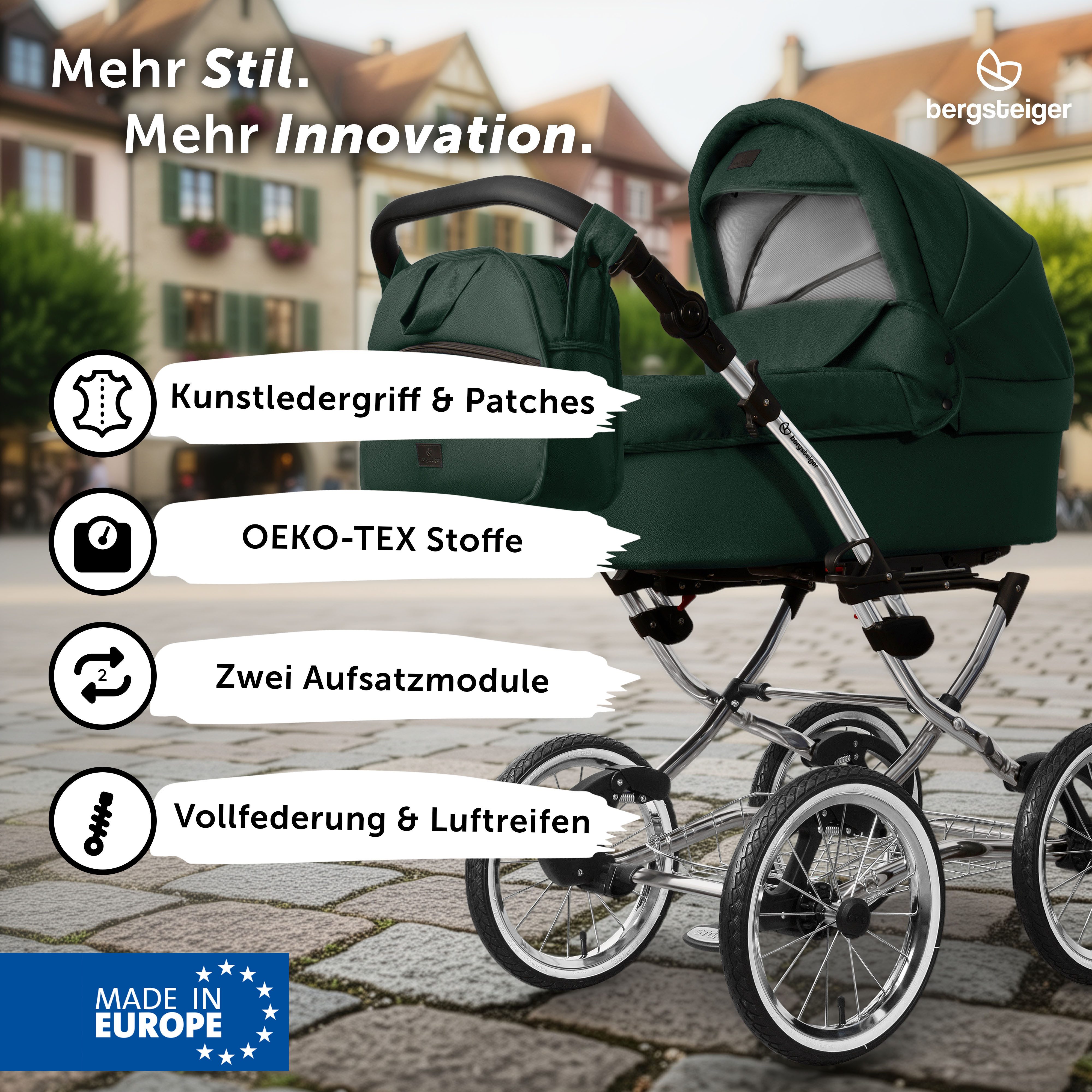 bergsteiger Kombi-Kinderwagen Venedig Retro-Kinderwagen 3in1, (10-tlg)