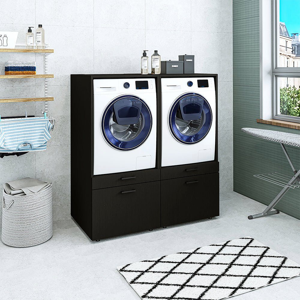 Doppelschrank) Überbauschrank Waschmaschinenumbauschrank schwarz Schublade (Waschmaschinenschrank mit Roomart schwarz | eiche