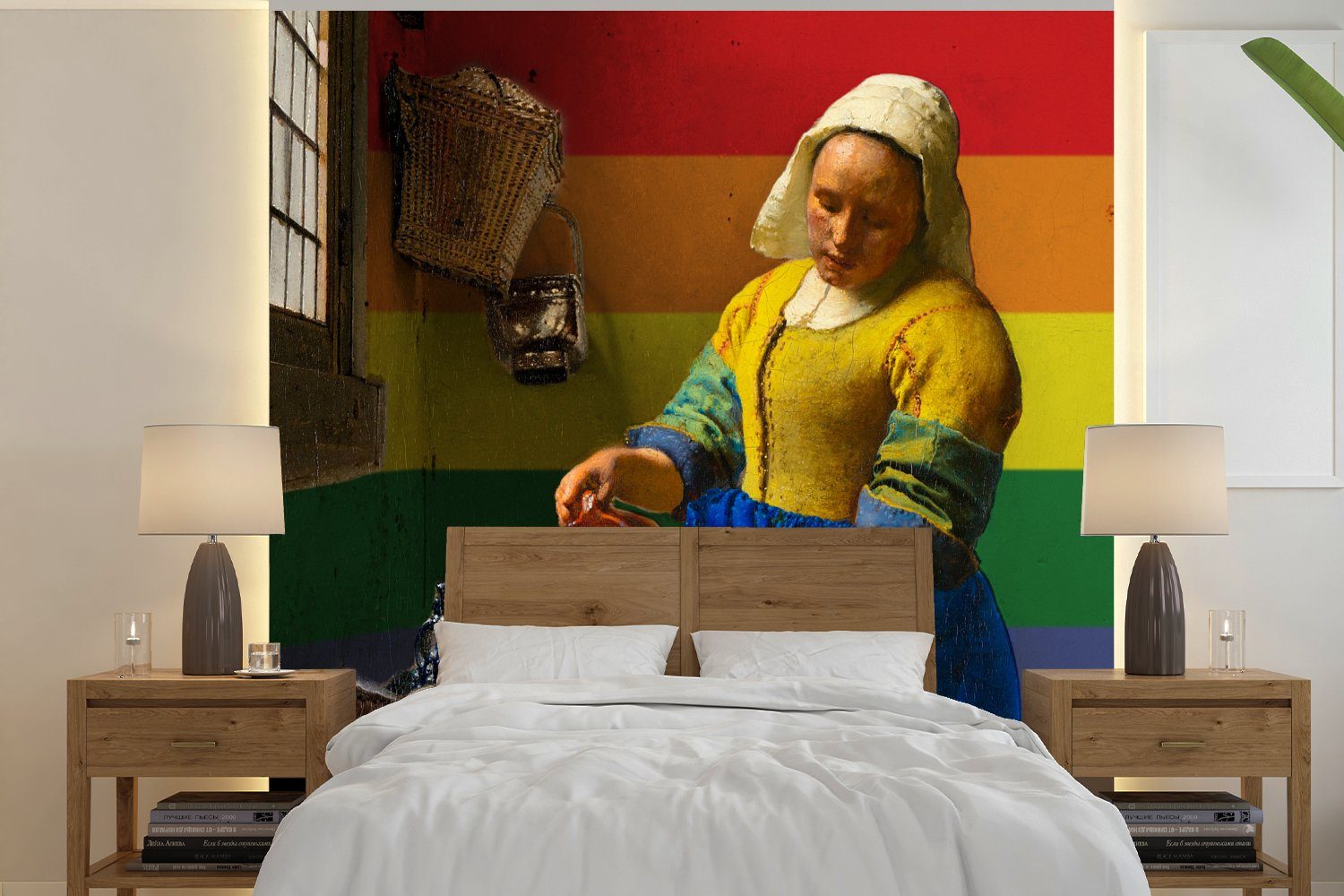 Küche, Flagge Vermeer bedruckt, Wohnzimmer - Fototapete für Vliestapete Milchmädchen Stolzes, - St), des MuchoWow Fototapete Matt, Schlafzimmer (4