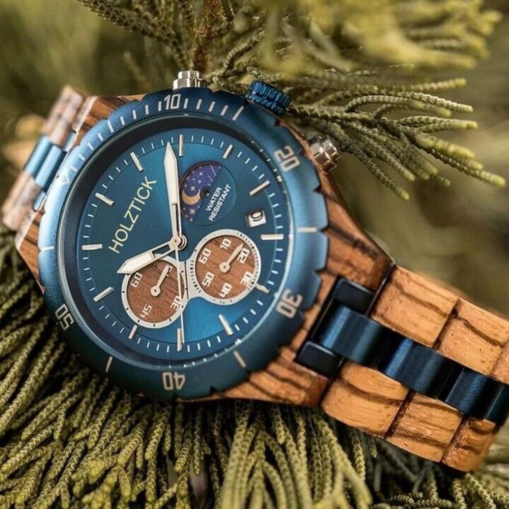 Holztick Bavaria Chronograph Enzian ENZIAN, handgefertigt aus Zebranoholz günstig online kaufen