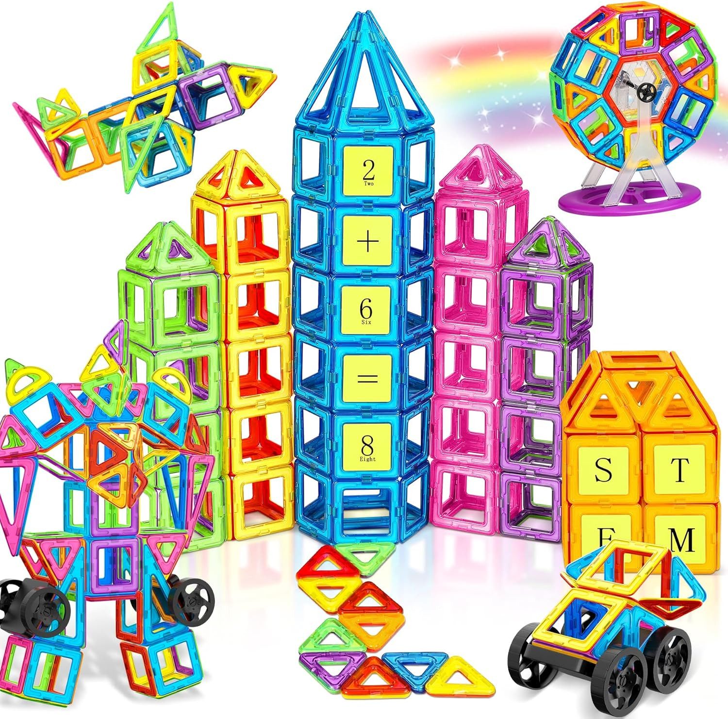 POPOLIC Magnetische Bausteine 120 Teile Konstruktion, Magnetbausteine Magnetspielbausteine, (Magnetspielzeug Magnete Kinder, Magnetbausteine Kinder, 1 St., Starker Magnetismus, Starke Adsorption, Hoher Haftkraft), Magnetspiel für Geschenk ab 3 4 5 6 7 8 Jahre Junge Mädchen