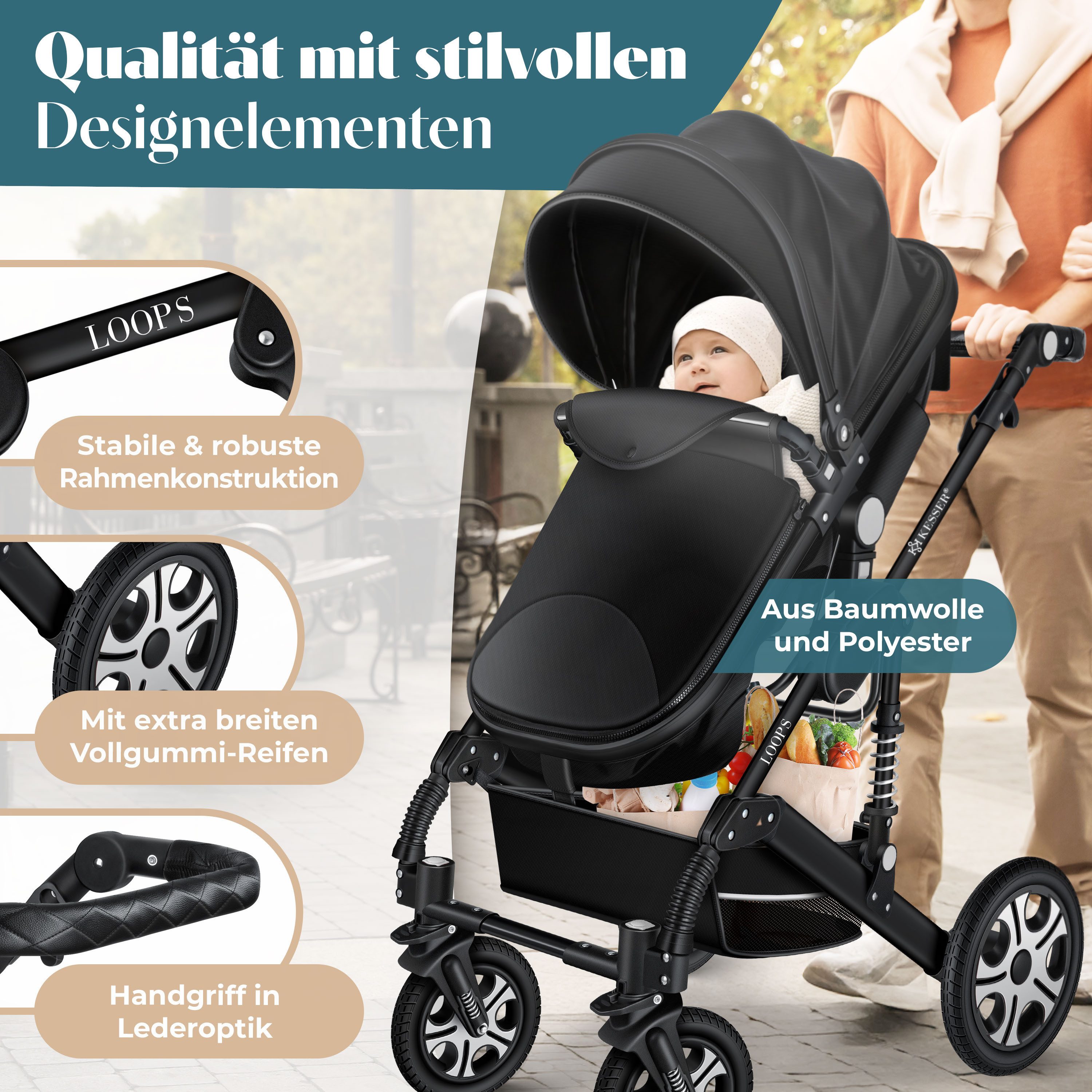 KESSER Kombi-Kinderwagen, 4in1 Loops Kinderwagen Komplettset auch als Buggy, Kinder bis 4 Jahre
