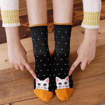 Alster Herz Freizeitsocken 5x lustige Socken, Katzenmotiv, bunt, trendy, süßes Design, A0344 (5-Paar) atmungsaktiv