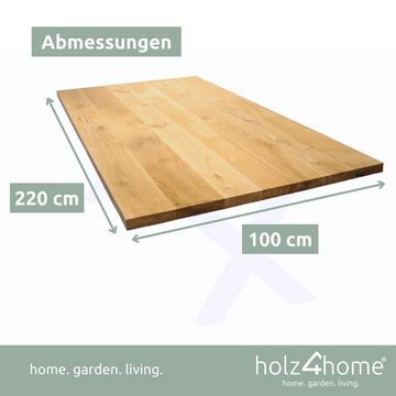 holz4home Esstischplatte Tischplatte Echtholz Eiche, 220x100x4cm LxBxH, Esstischplatte
