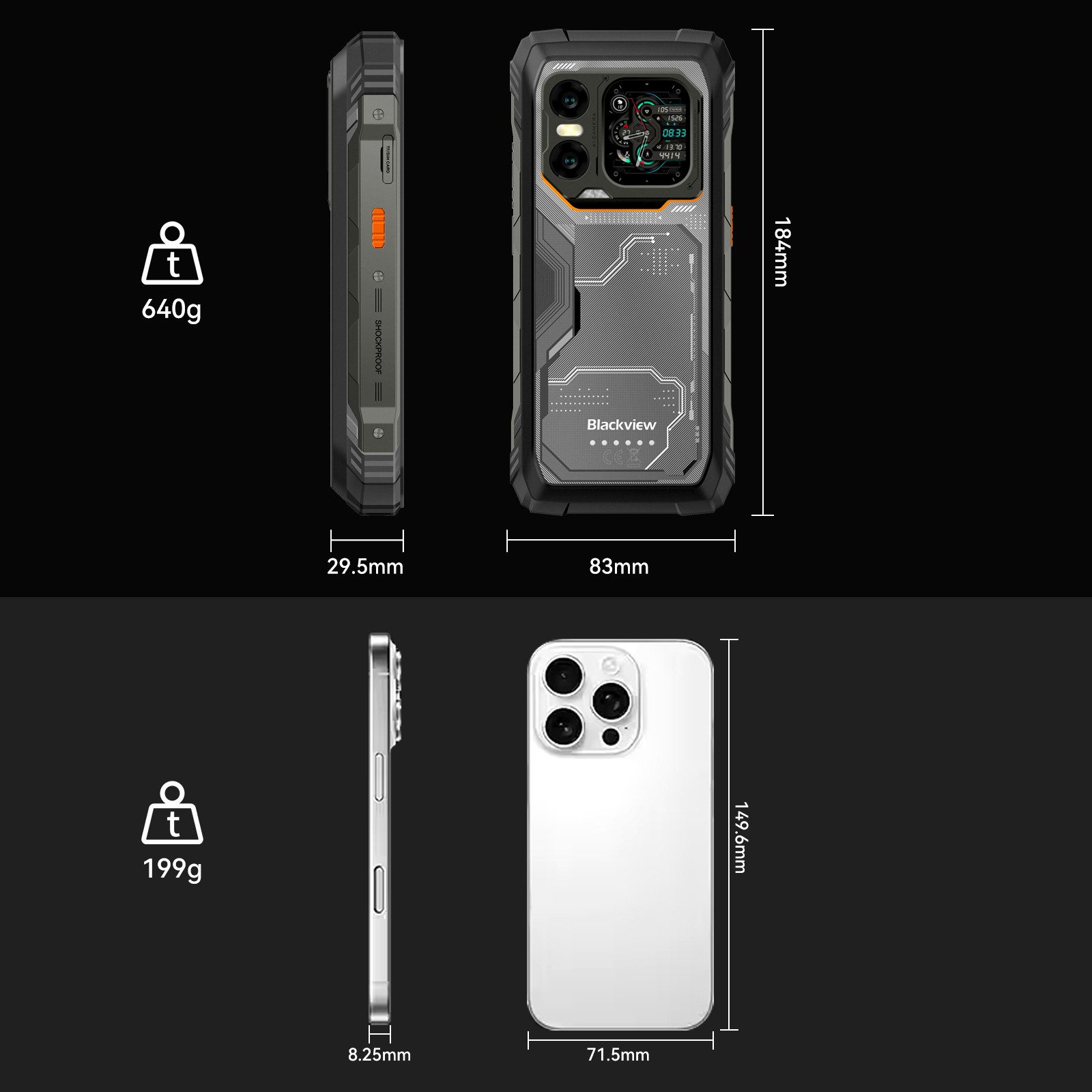 blackview XPLORE 1 Dual-Screen, 64PM incl.W60 Smartwatch Outdoor Smartphone (6,78 Zoll, 256 GB Speicherplatz, 64 MP Kamera, 5G, 1080*2460, 120Hz, 64MP+50MP+20MP Nachtsicht, 55W, 5W OTG)