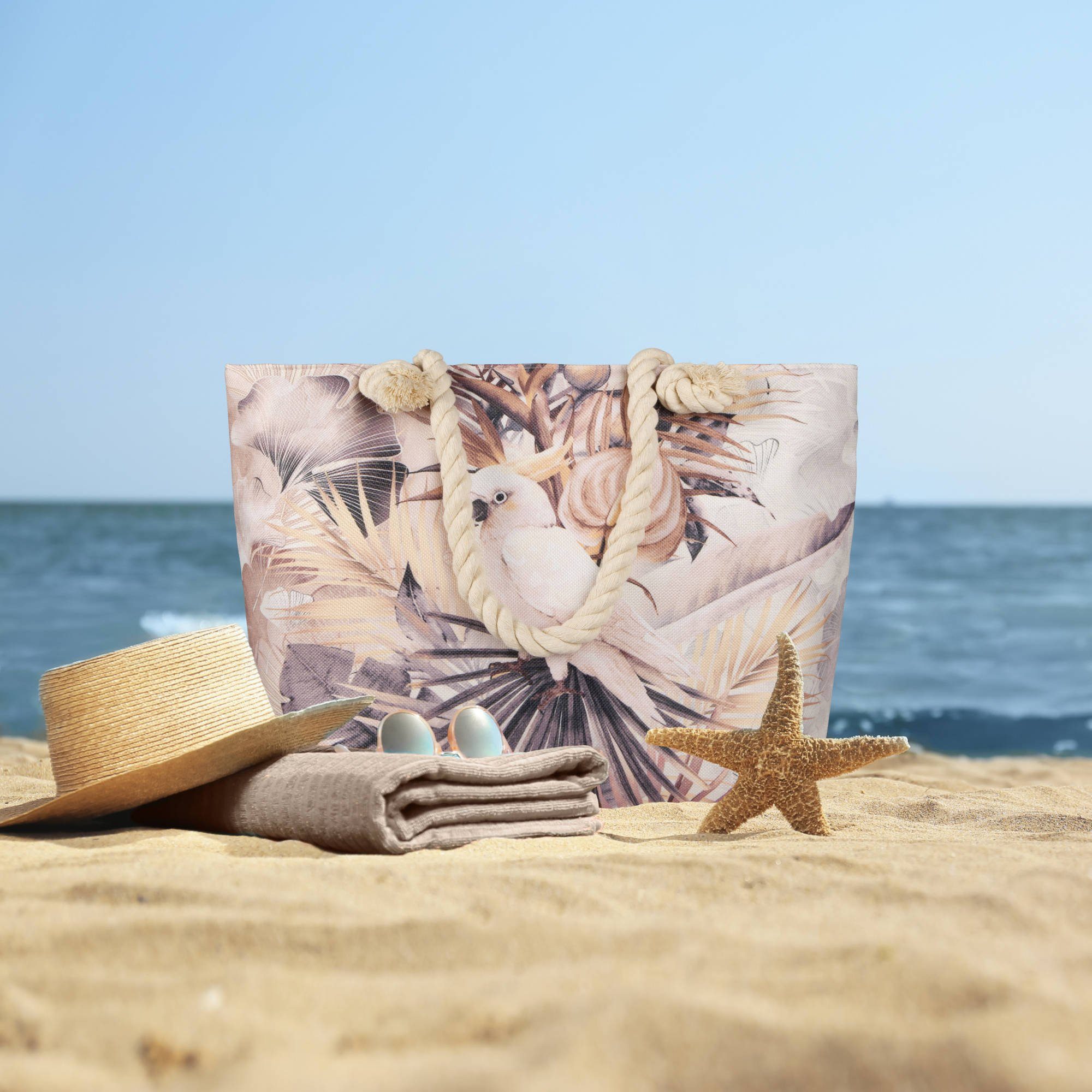 GMD Living Strandtasche PIPPA, mit denier Kakadu Motiv: Blätter, 630 hochwertigem