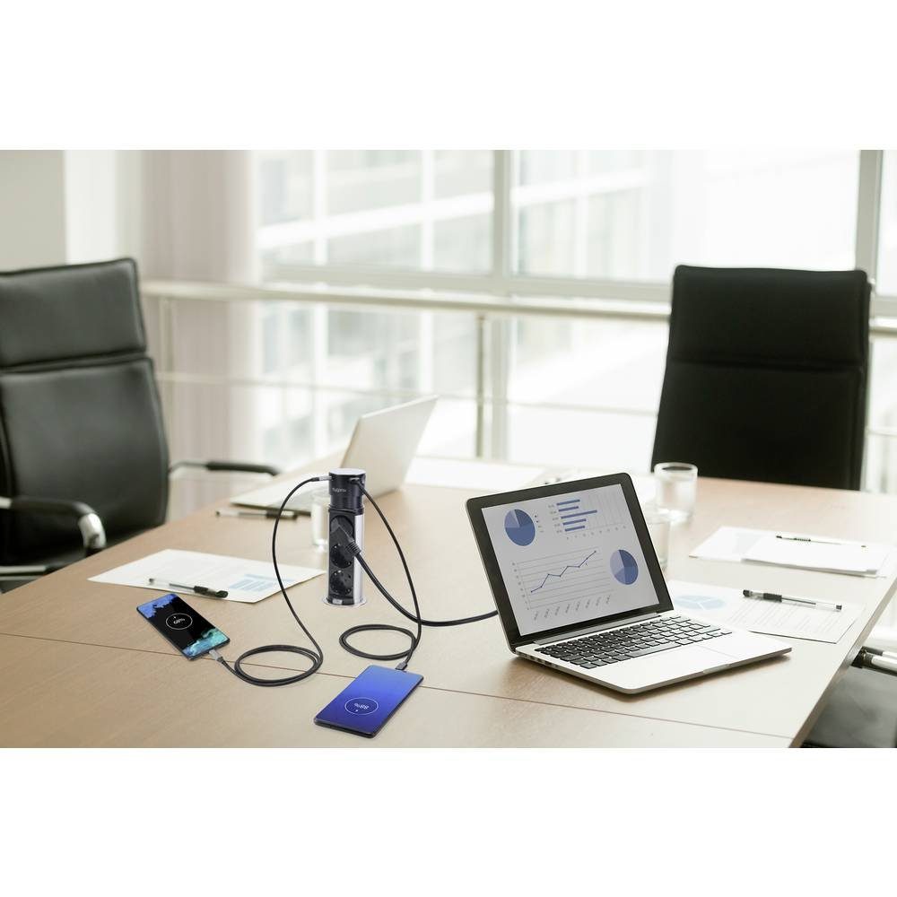 Sygonix 3fach Steckdosenturm mit USB-A & USB-C® SY-4997104 Steckdosenleiste, mit USB, versenkbar, erhöhter Berührungsschutz – Bild 5 von 5