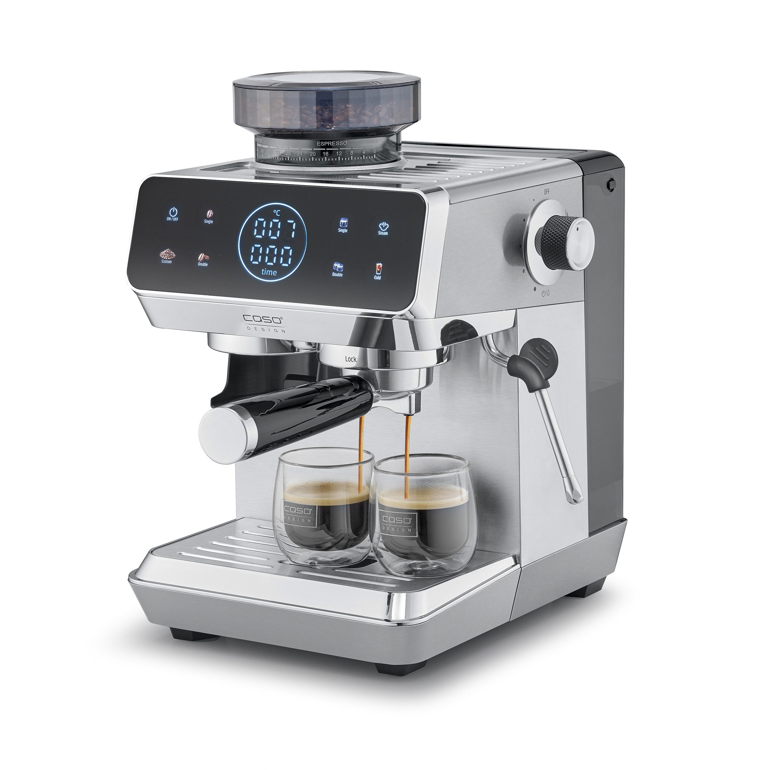 Caso Siebträgermaschine EspressoGourmet & Grind, Automatische Vorbrühfunktion, Cold Brew-Funktion