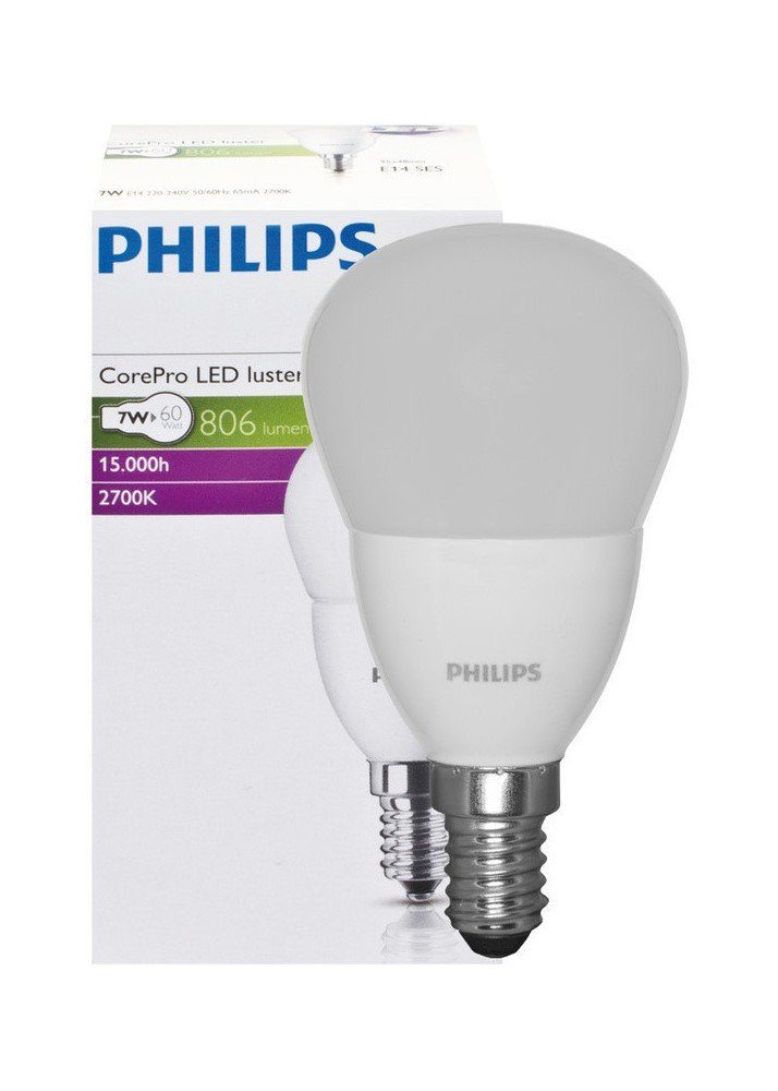 E14 CorePro Tropfen LED Philips 7W=60W Warmweiß 2700K, LED-Leuchtmittel E14, Warmweiß Philips 230V P48 806lm