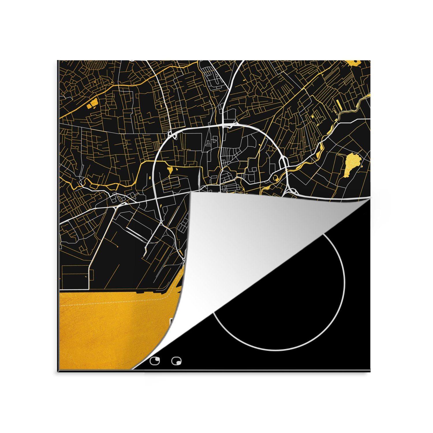 MuchoWow Herdblende-/Abdeckplatte Schwarz und Gold - Stadtplan - Emden - Deutschland - Karte, Vinyl, (1 tlg), 78x78 cm, Ceranfeldabdeckung, Arbeitsplatte für küche