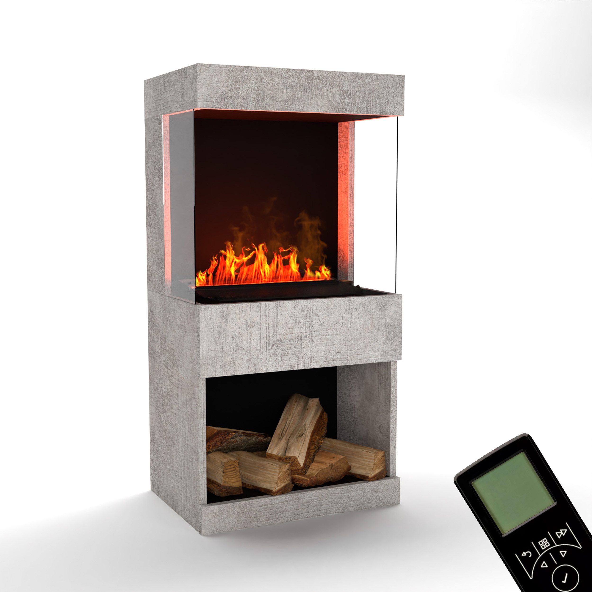 GLOW FIRE Elektrokamin OGF 2 Wasserdampf Kamin, Standkamin, Elektrischer Kamin, Wasserdampfkamin mit 3D Feuer und Knisterfunktion