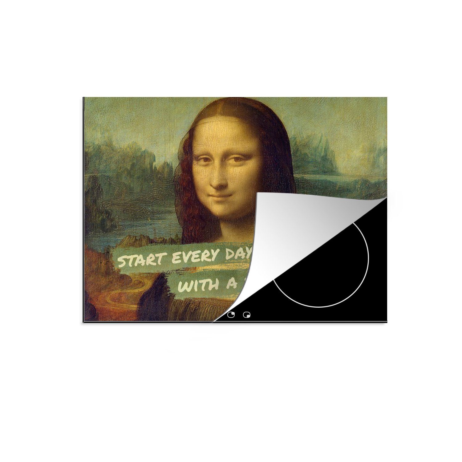 MuchoWow Herdblende-/Abdeckplatte Mona Lisa - Da Vinci - Zitat, Vinyl, (1 tlg), 71x52 cm, Induktionskochfeld Schutz für die küche, Ceranfeldabdeckung