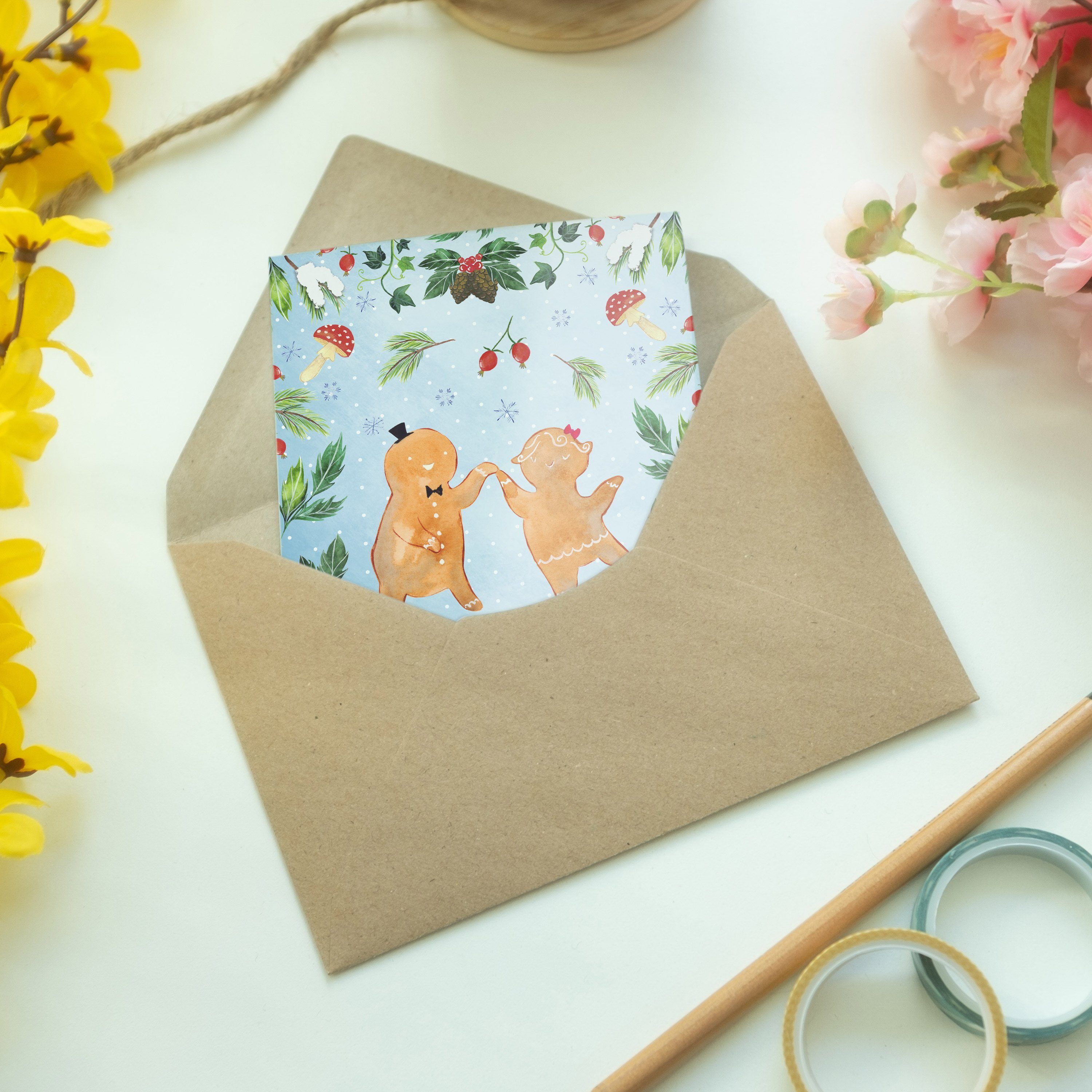 Einladungskarte Geschenk, Mr. Lebkuchen Grußkarte - Weiß - Hochzeitskarte, Mrs. Pärchen Panda &