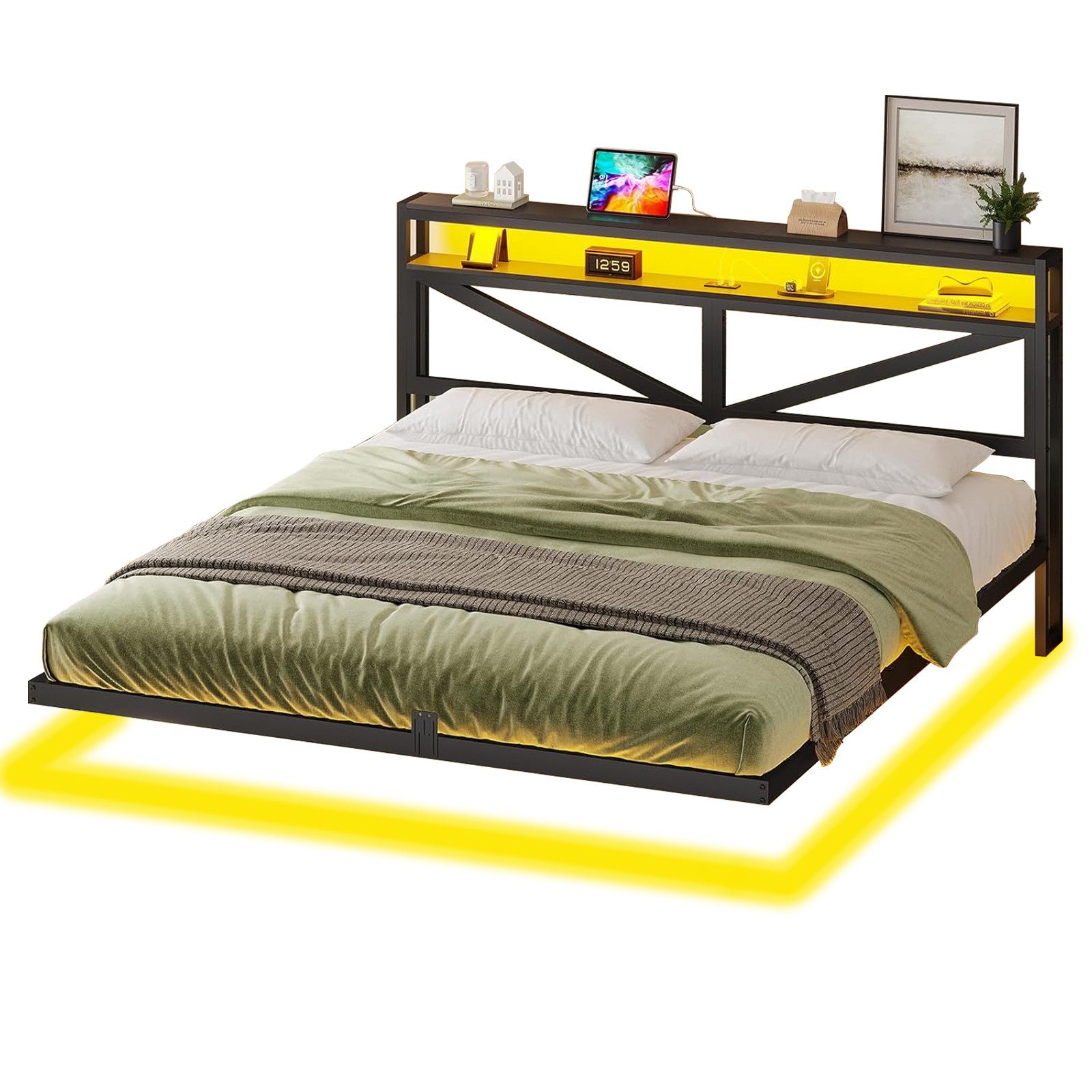 MSMASK Metallbett modernes Bettrahmen mit LED-Beleuchtung und USB-Ladeansch günstig online kaufen