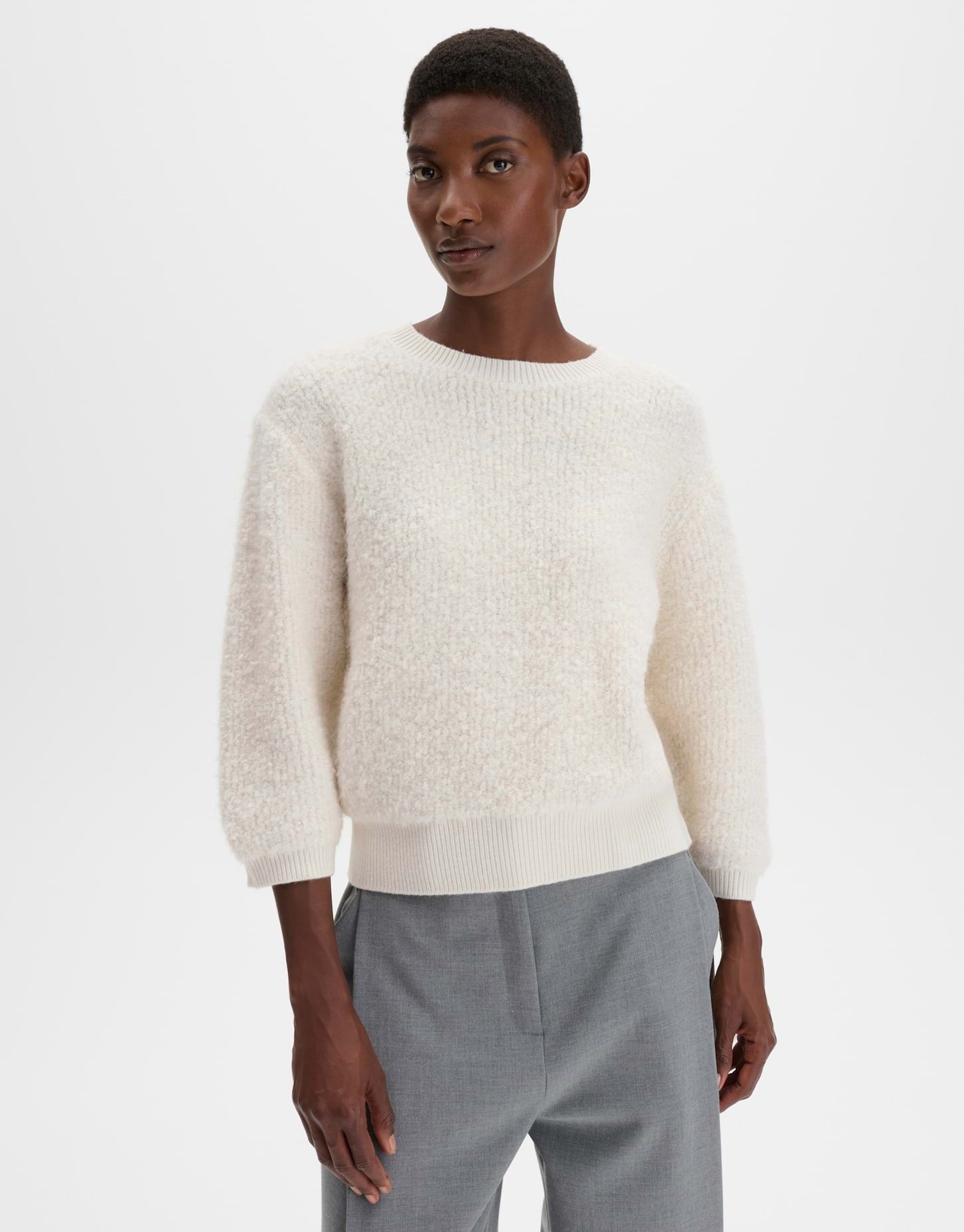 someday Strickpullover Talpa aus weichem Bouclé-Strick Lockere Passform mit Chunky Optik und Rippbündchen