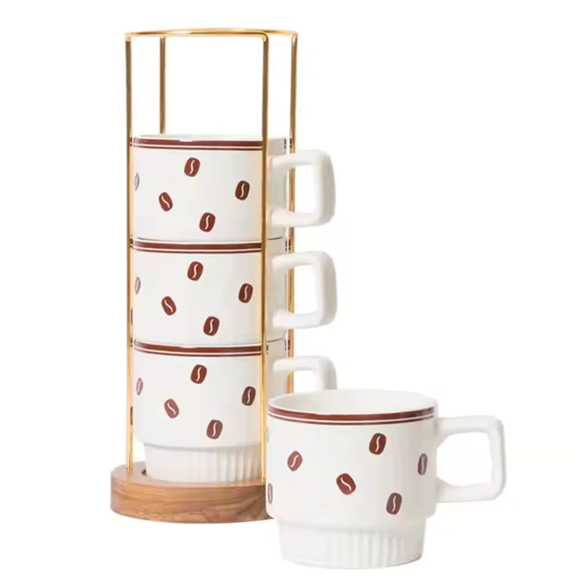Quality Elegance Tasse Luxus-Stapelbares Keramik-Tassen-Set mit Ständer – 4er-Set, 4-tlg.