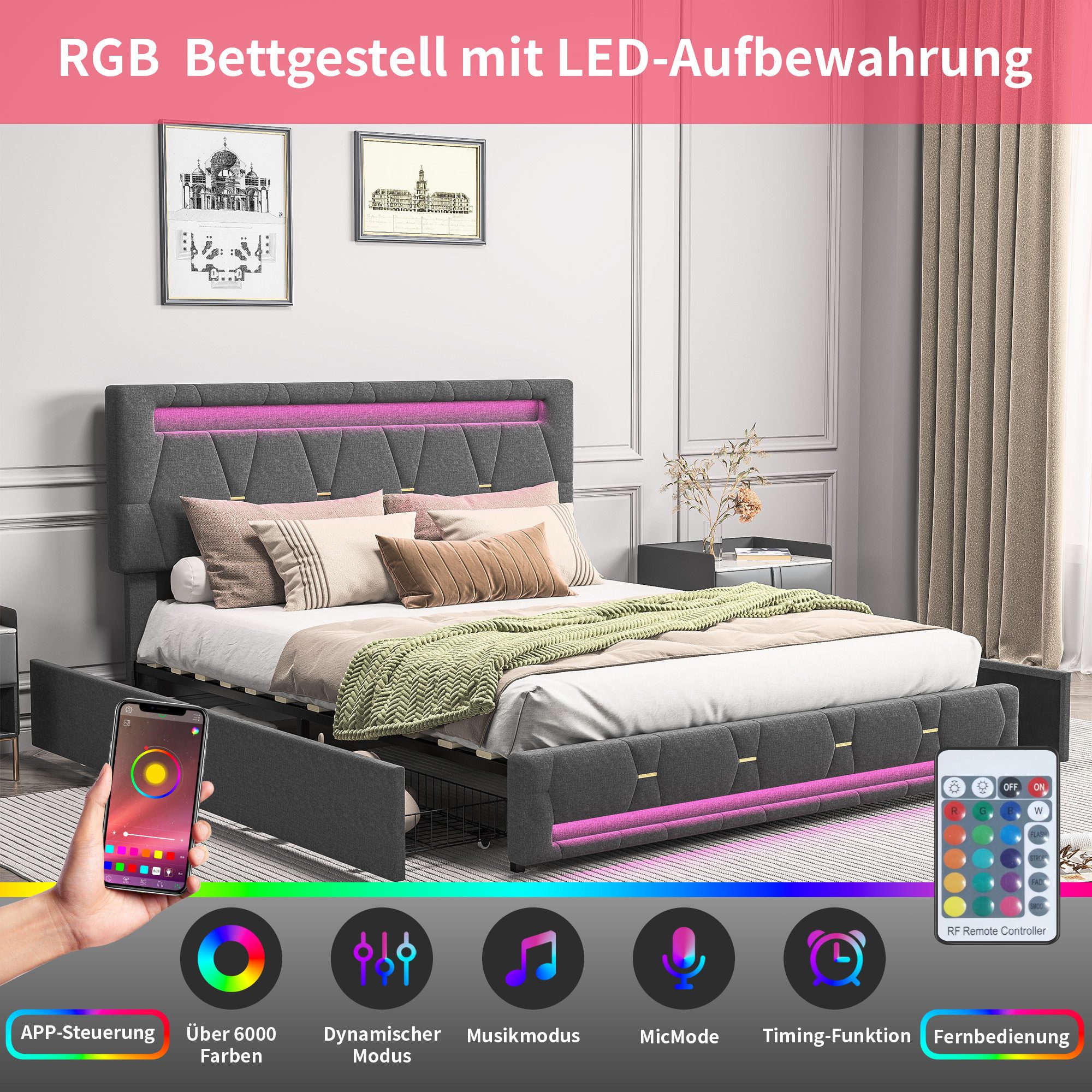 Furnishings Home Polsterbett Stauraumbett Doppelbett, Mit 7-Zonen Federkern günstig online kaufen