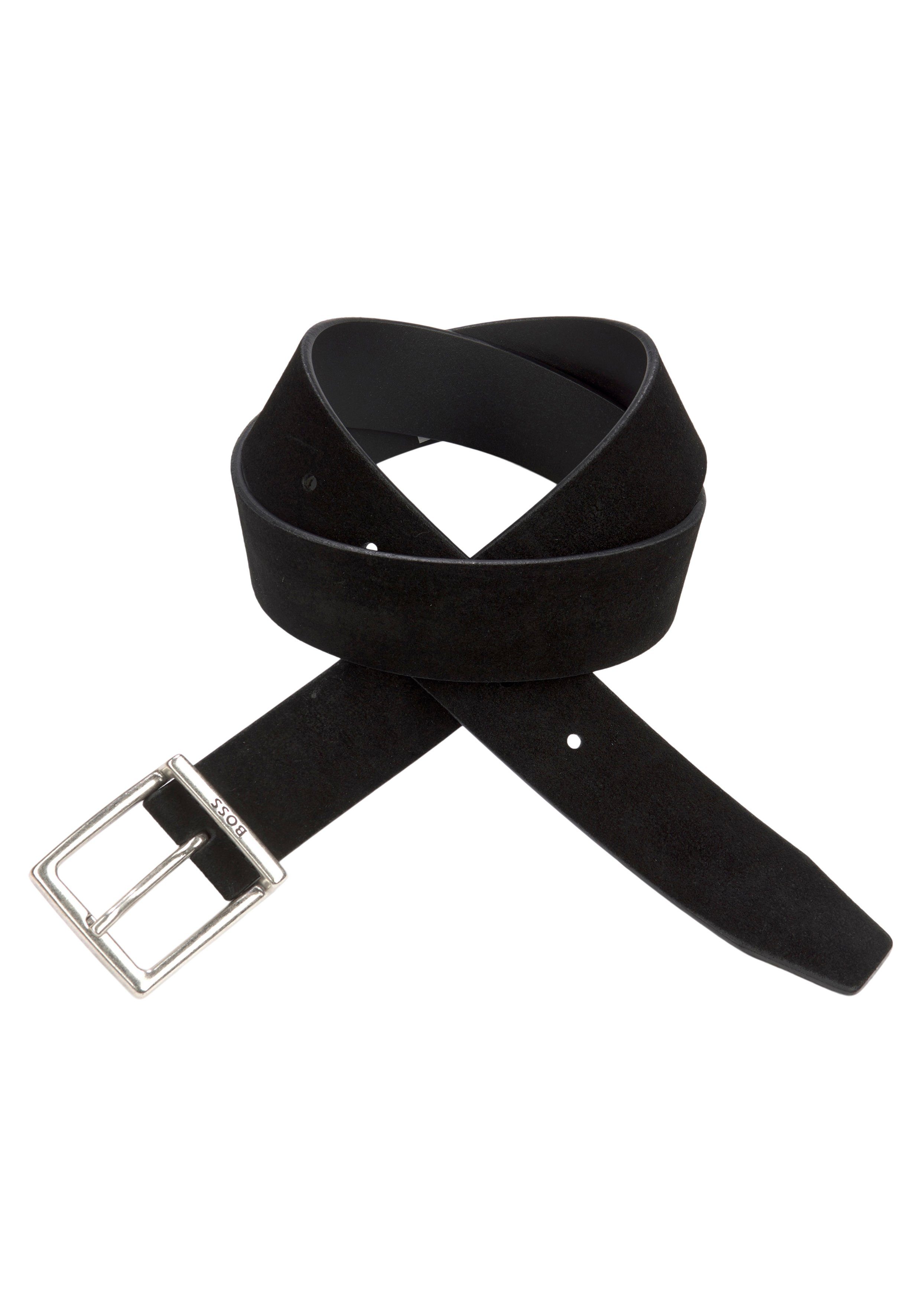 BOSS Ledergürtel aus Veloursleder mit dezenter Logo-Dornschließe schwarz