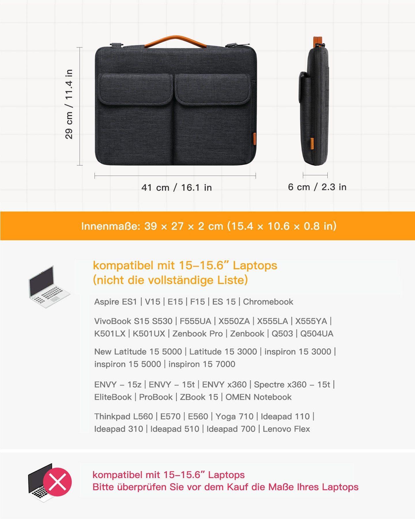 Inateck Laptop-Hülle Laptoptasche 15-15.6 Zoll 360° Schutz, für MacBook Pro 16'' M5 M4 M3, mit abnehmbare und verstellbare Schultergurt, Wasserdicht