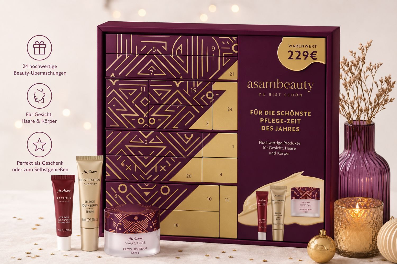 M. Asam Kosmetik-Adventskalender Adventskalender 2026 Exklusive Pflege Überraschungen Limitiert, Adventskalender mit 24 Türchen