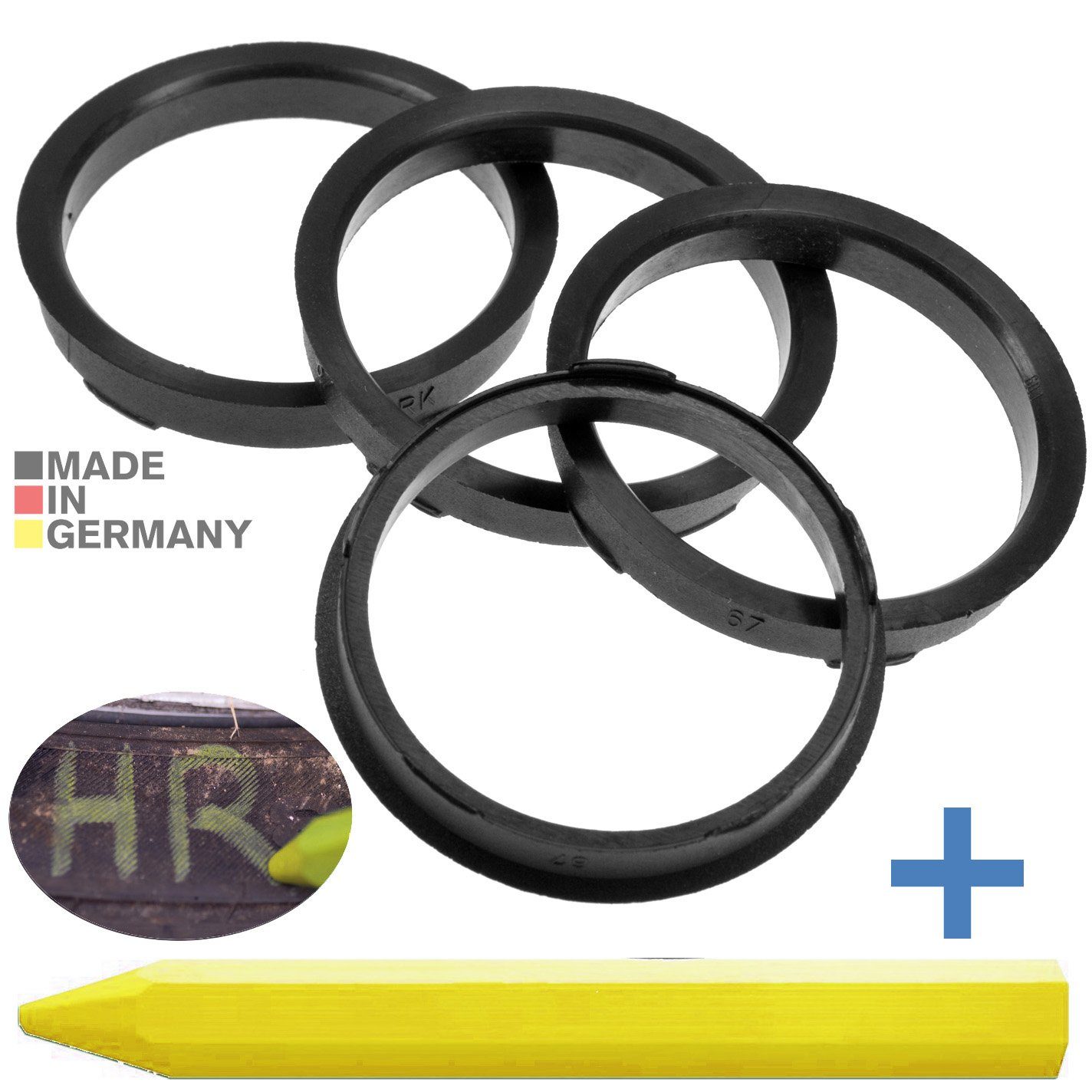 RKC mm Felgen + Ringe Stift, Maße: Reifenstift 60,1 x Zentrierringe 1x Fett Kreide 4X Reifen Schwarz 67,0