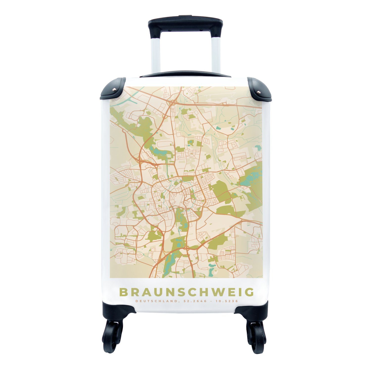 MuchoWow Handgepäckkoffer Braunschweig - Karte - Vintage - Stadtplan, 4 Rollen, Reisetasche mit rollen, Handgepäck für Ferien, Trolley, Reisekoffer