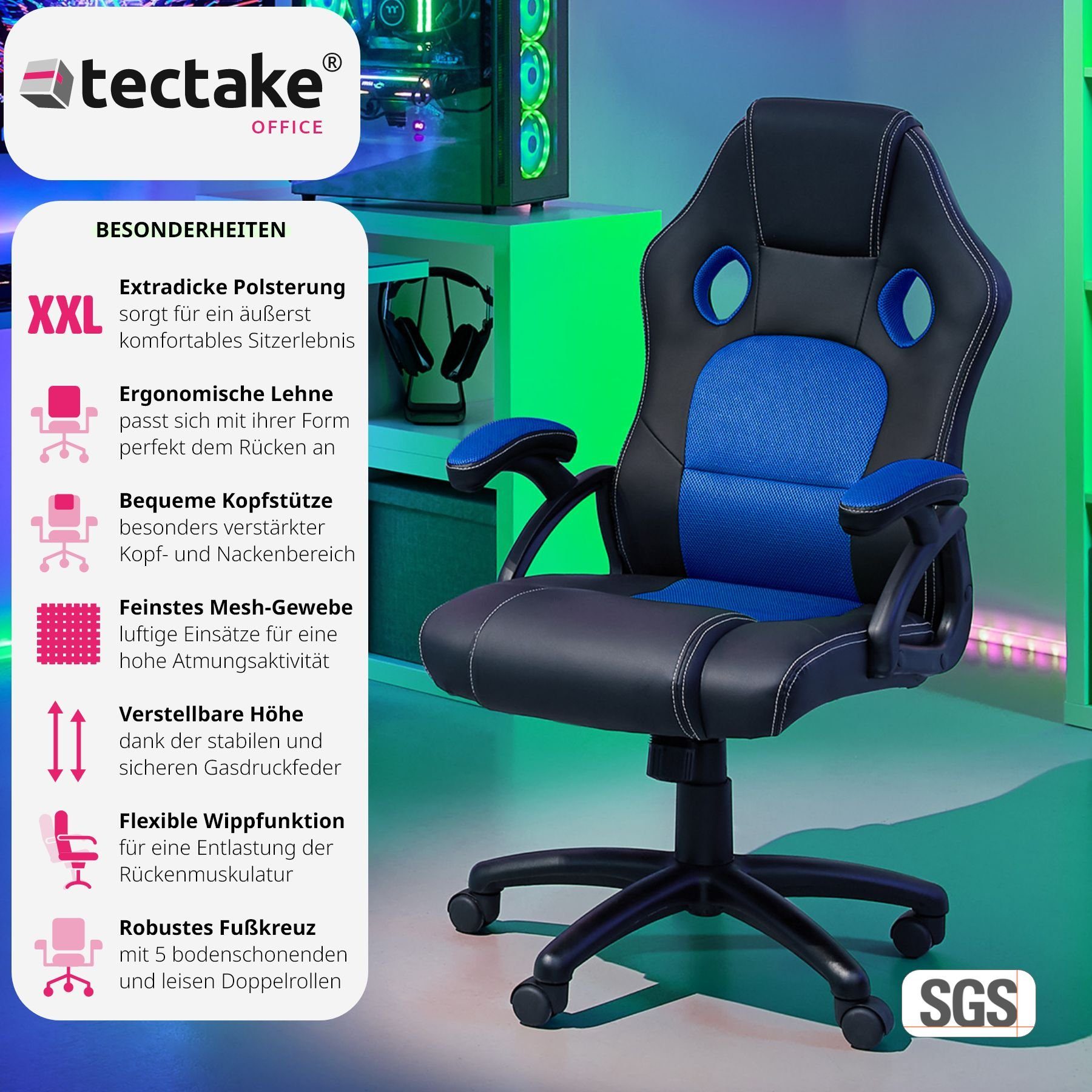 tectake Gaming-Stuhl Bürostuhl (Set, 1 St), Überzug aus weichem Kunstleder günstig online kaufen