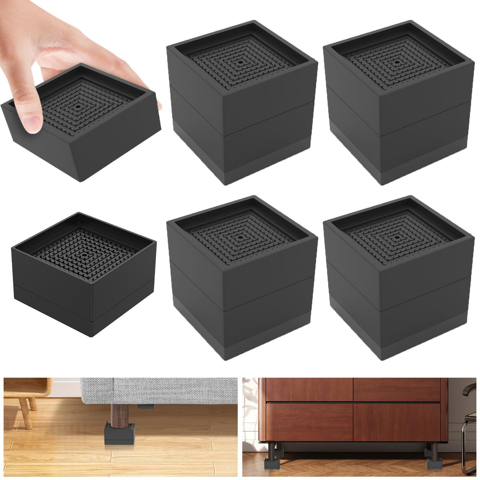 Diwzbyn Möbelfuß Möbelerhöhung 4er Set, 3 Zoll Möbelfuß Erhöhung, Stapelbar, Für Bett, Sofa, Tisch & Waschmaschine, Stoßdämpfend